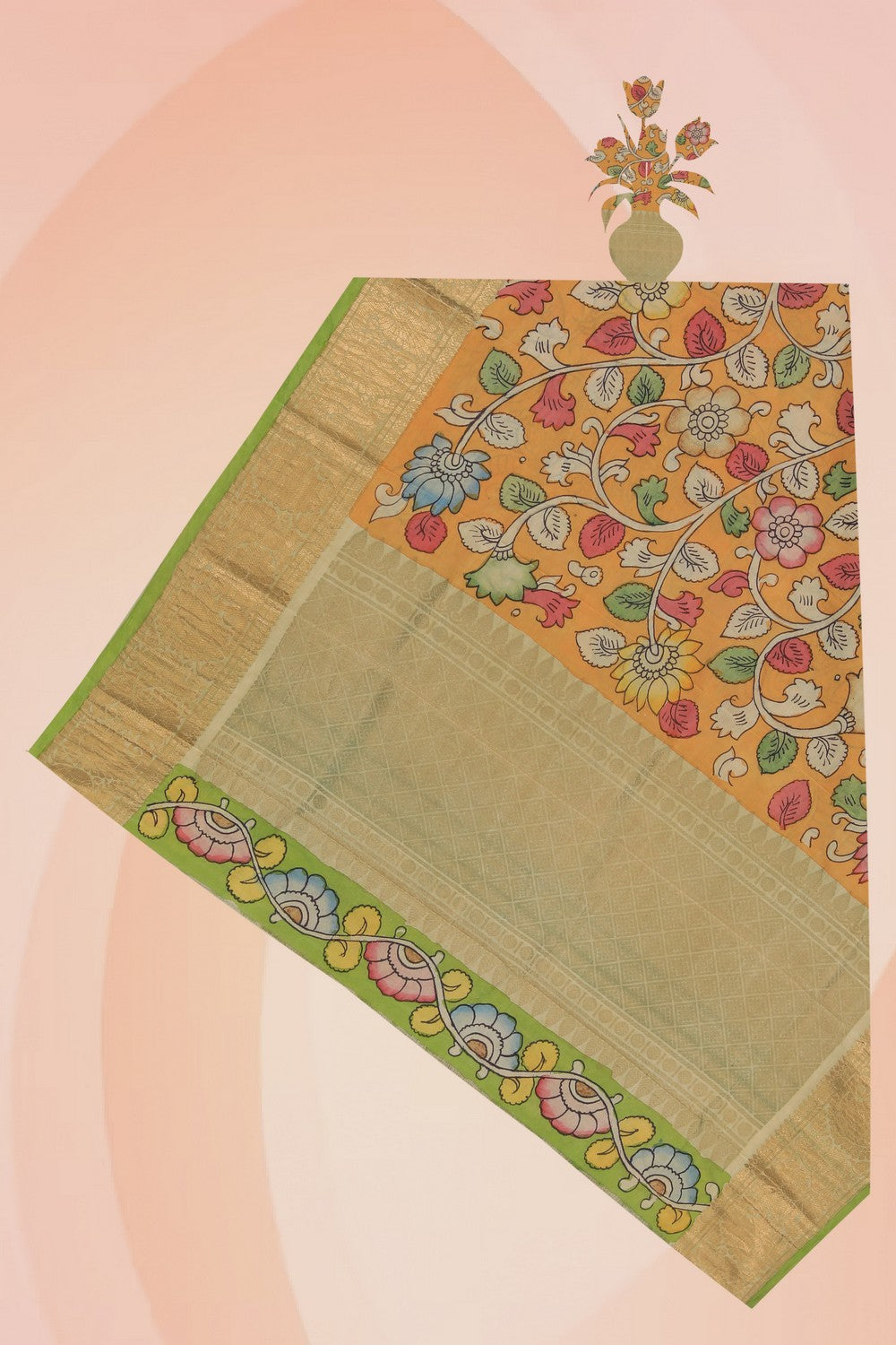Kalanjali Kanchi Silk Kalamkari Dupatta