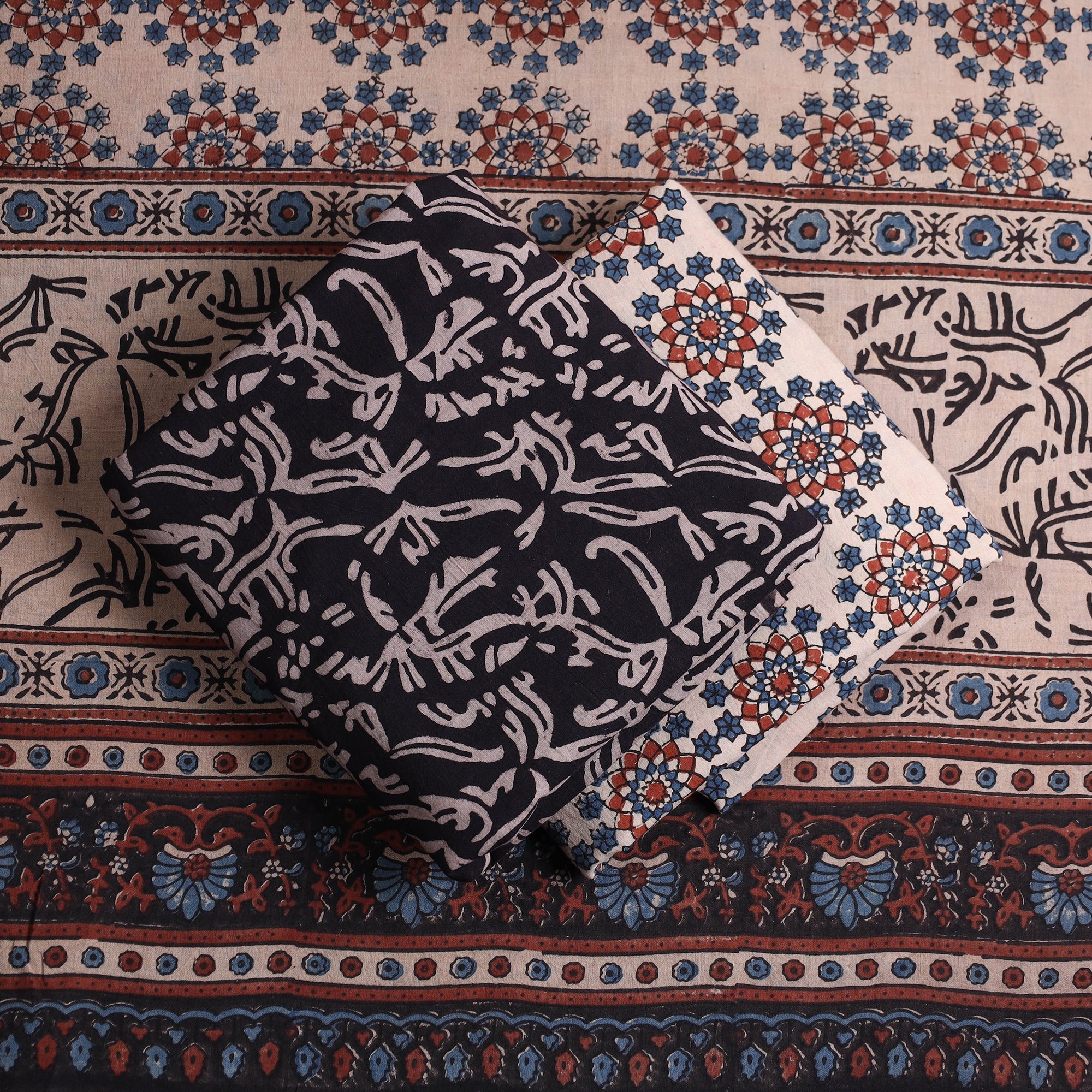 AJRAKH BY JABBAR KHATRI Black - Kutch Block Print Cotton 3pc Ajrakh Dress Material 06 - view 2
