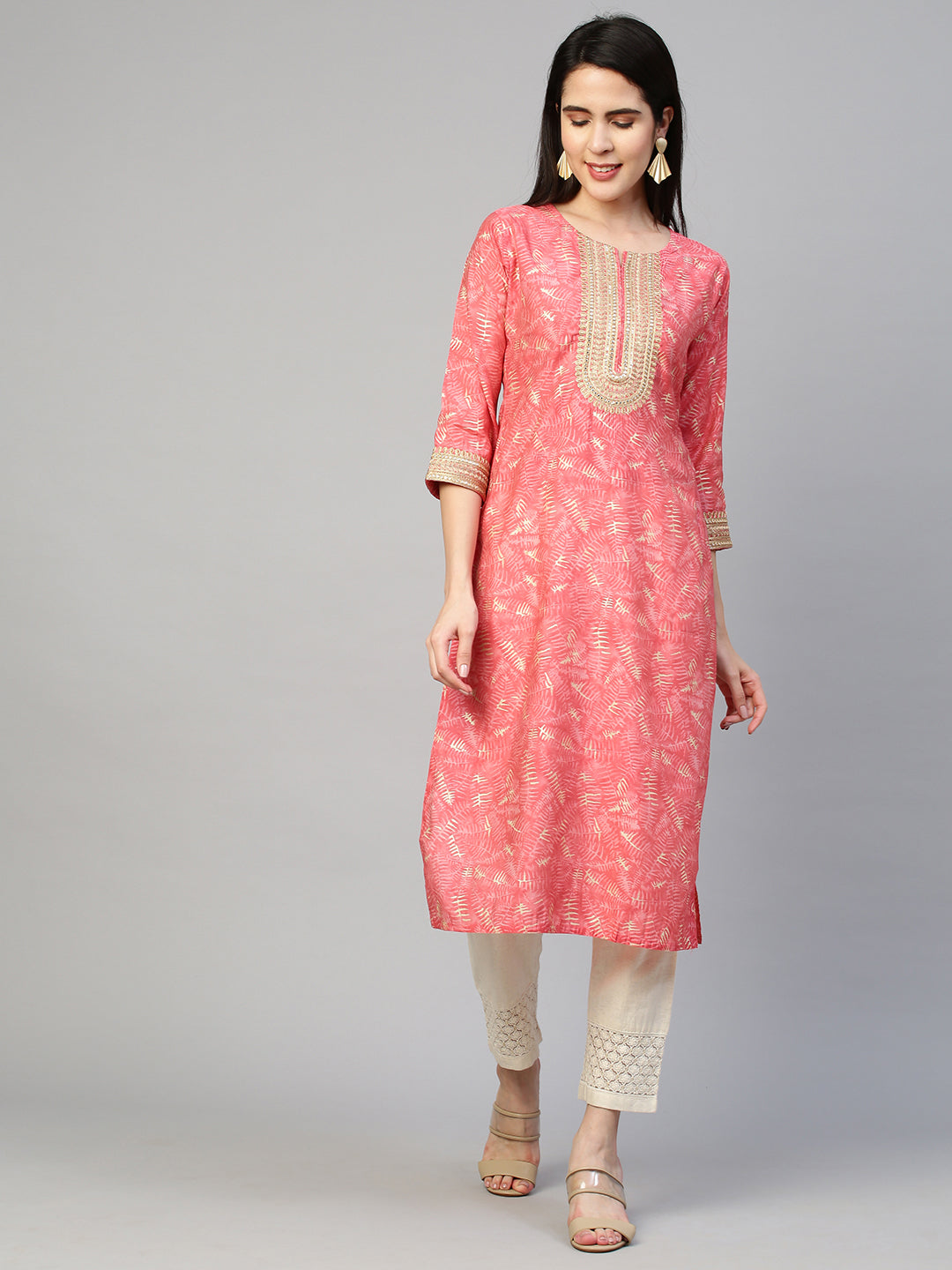 Fashor Ethnic Printed & Embroidered Kurta - Peach - view 7