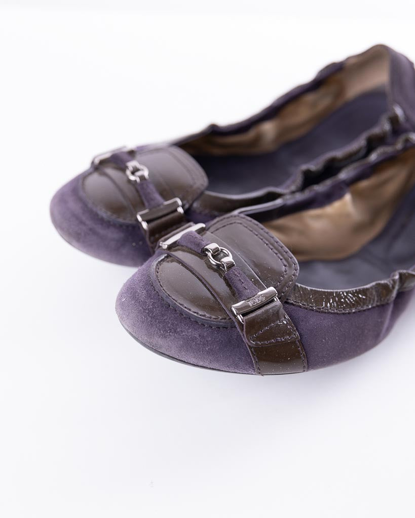 Tods Blue Suede Scrunch Ballet Flats - view 4