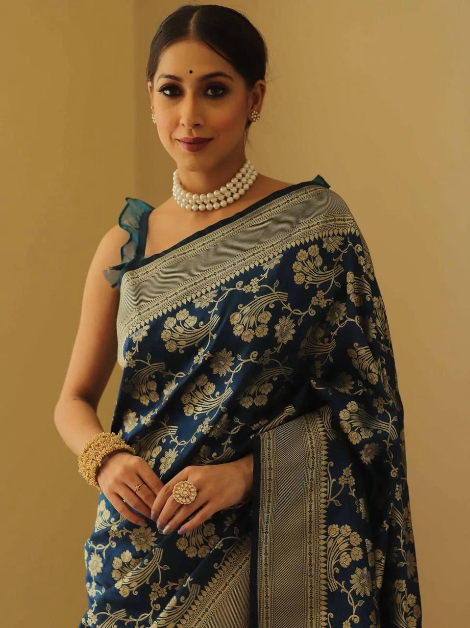 Shubh Classic Blue Soft Silk Saree With Aplomb Blouse Piece - view 2