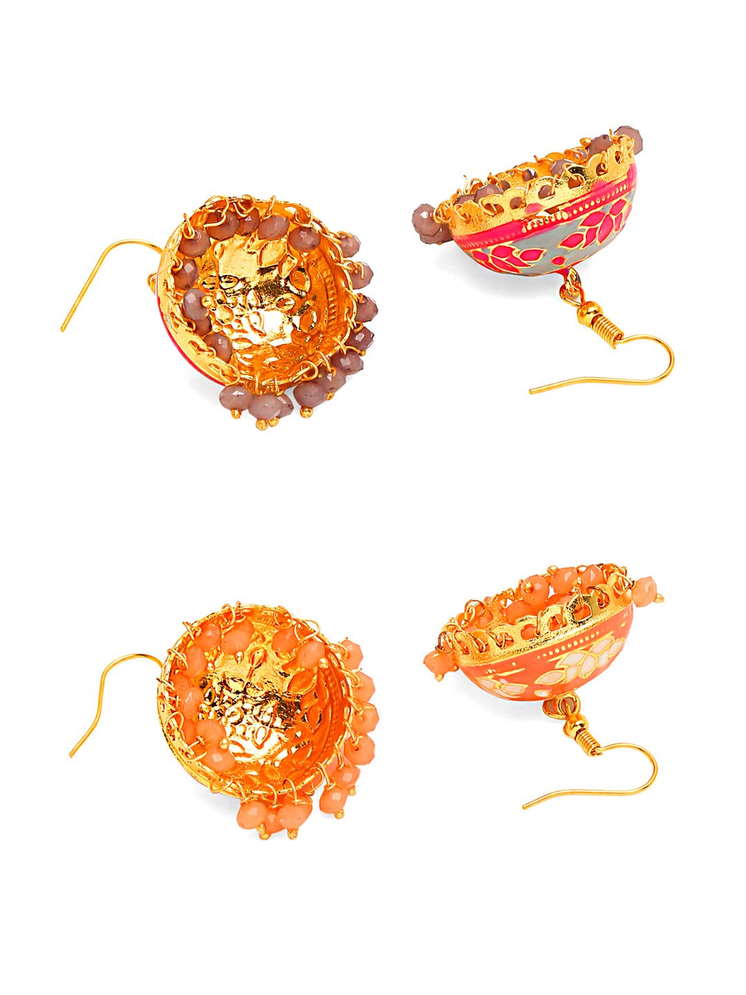 Yellow Chimes Meenakari Jumka Earrings with Ethnic Design Gold Plated Traditional Beads Combo of 2 pair for Women and Girls - view 3