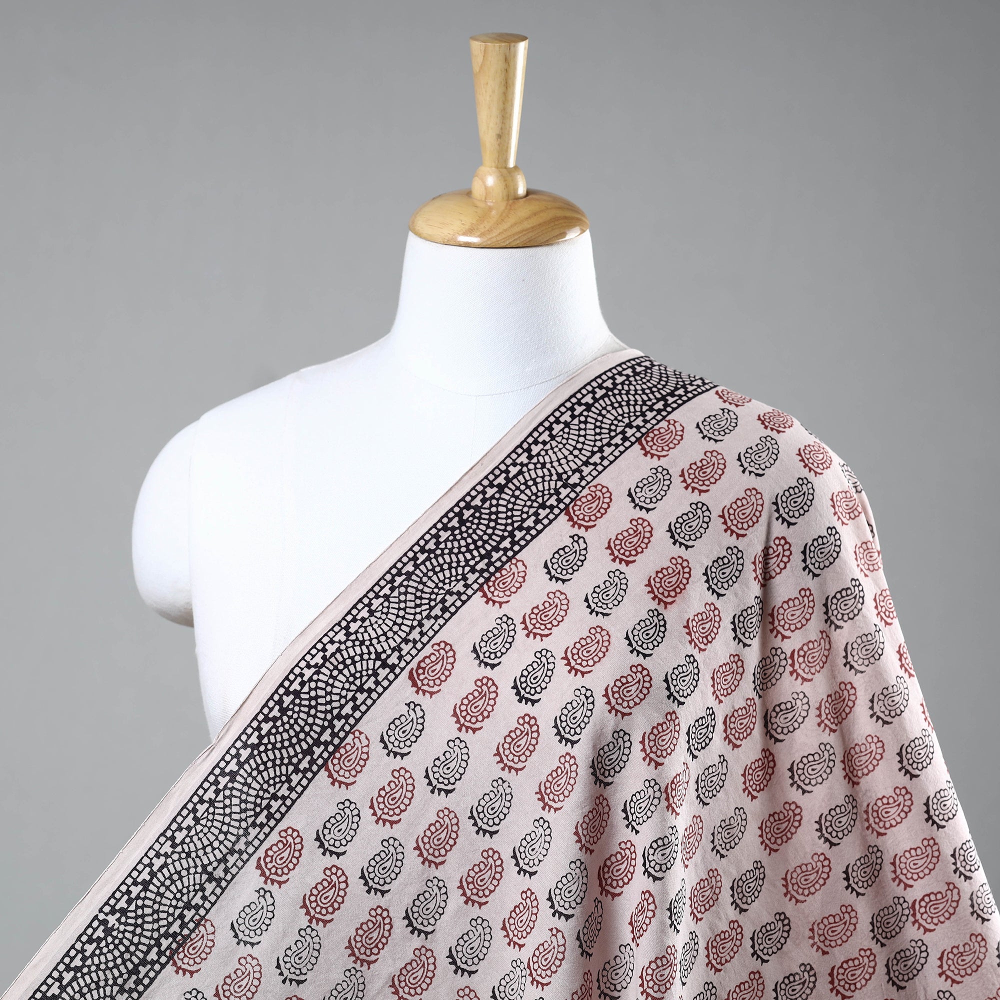 BAGH PRINTS BY UMAR FARUK KHATRI Beige - Chanderi Silk Handloom Bagh Block Print Fabric