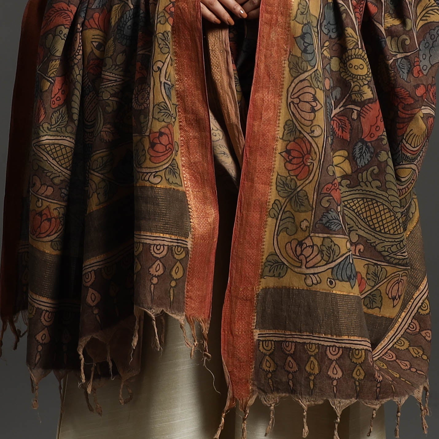 SOUTH KARGHA Brown - Mangalagiri Cotton Handpainted Pen Work Kalamkari Dupatta 13 - view 4