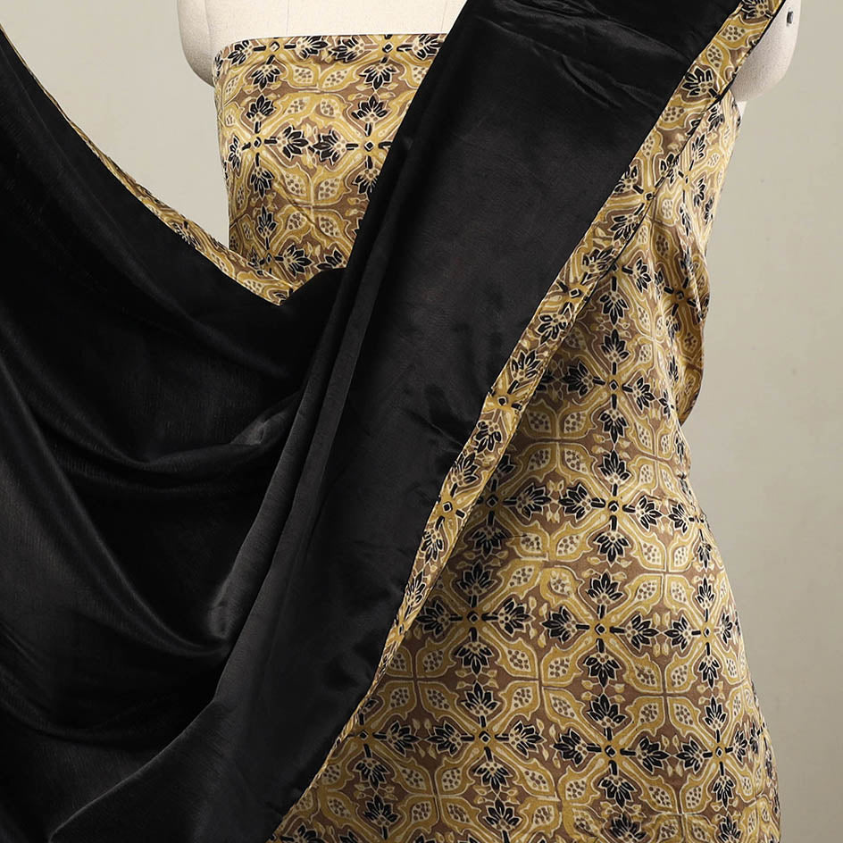 NOORI BAZAR Beige - 3pc Modal Silk Ajrakh Print Kurta with Plain Dupatta 03 - view 3