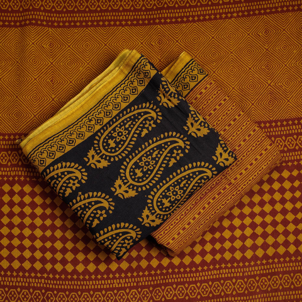 BAGH PRINTS BY UMAR FARUK KHATRI Black - 3pc Natural Dyed Cotton Bagh Print Suit Material Set - view 2