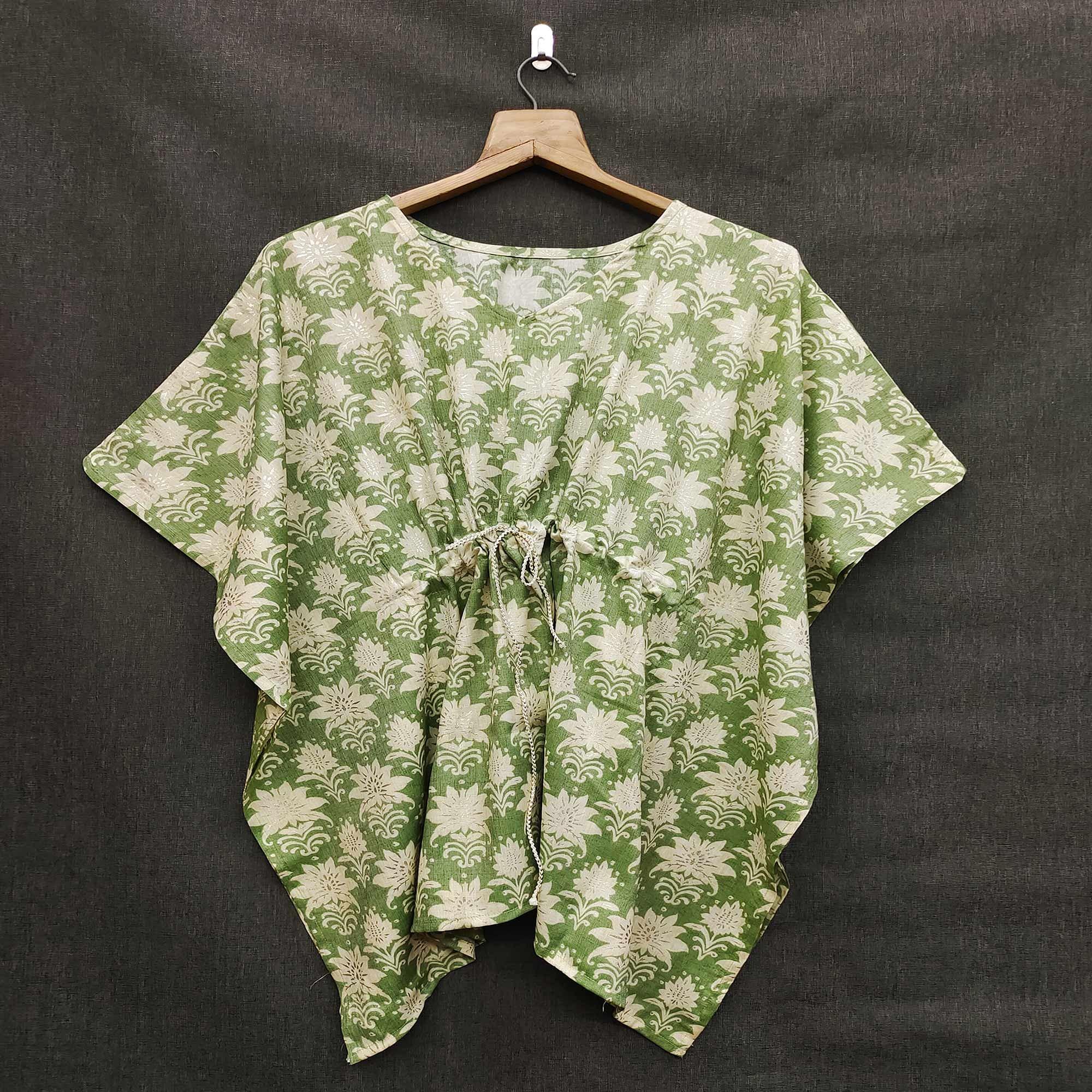 Green kaftans – BlackTree green-floral-printed-rayon-kaftan-top-143536