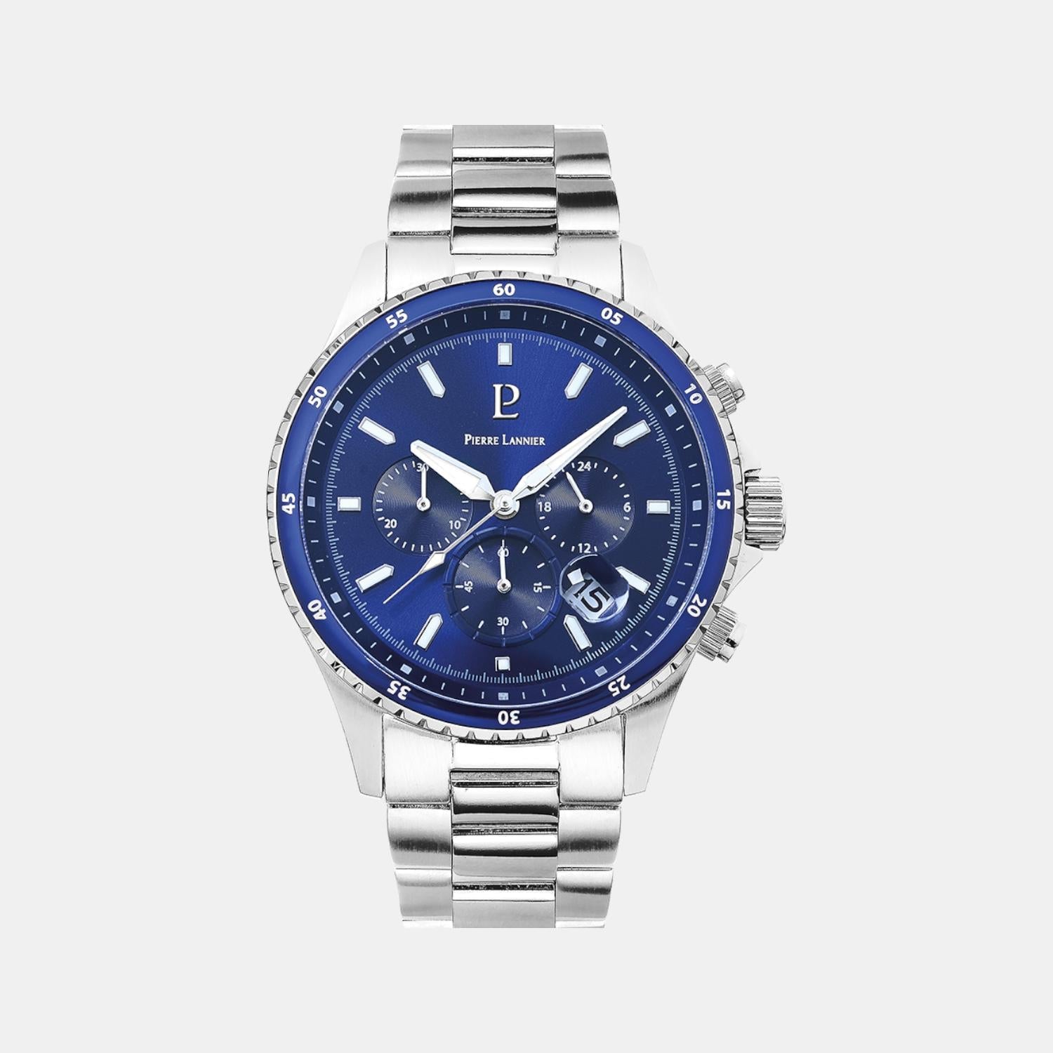 Pierre Lannier Cronos Men Quartz Blue Dial Chronograph Stainless Steel Watch 226G161