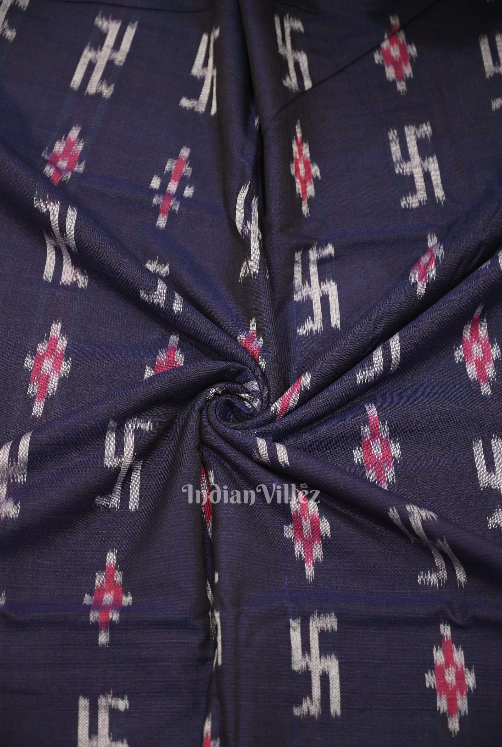 IndianVillèz Navy Blue Blue Swastik Sambalpuri Ikat Cotton Fabric