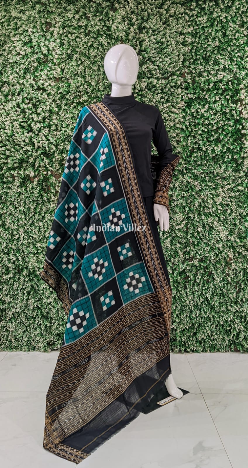 IndianVillèz Black Bottle Green Pasapali Cotton Dupatta