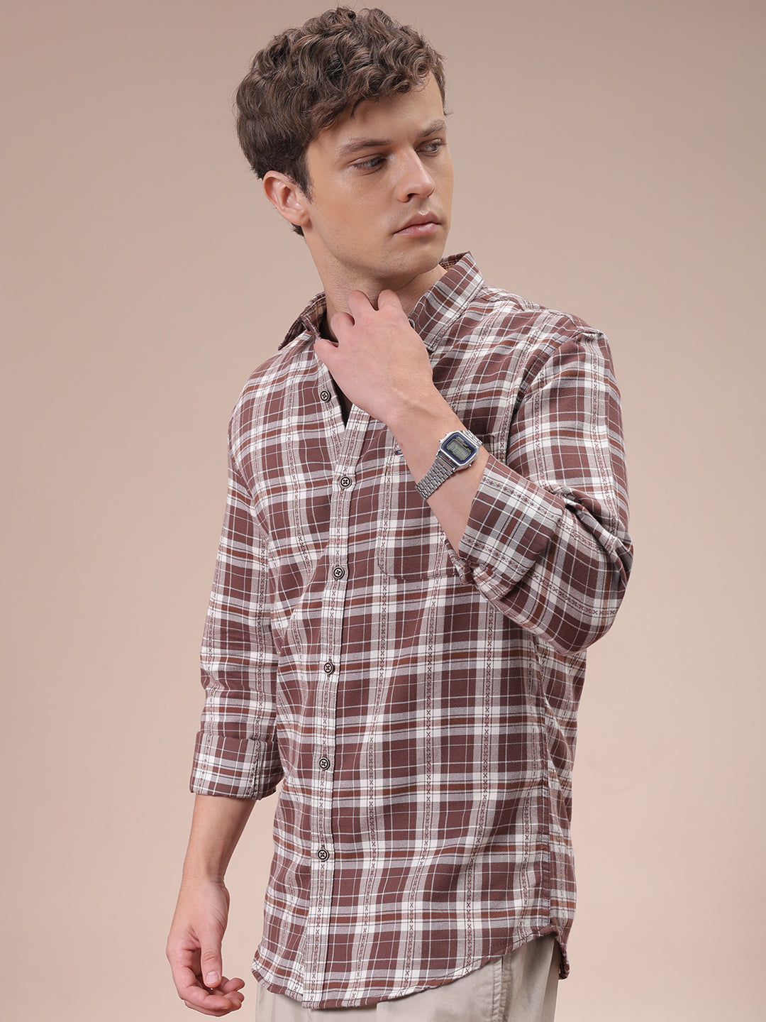 The Indian Garage Co Men's Brown Slim Fit Checked Shirt - view 3