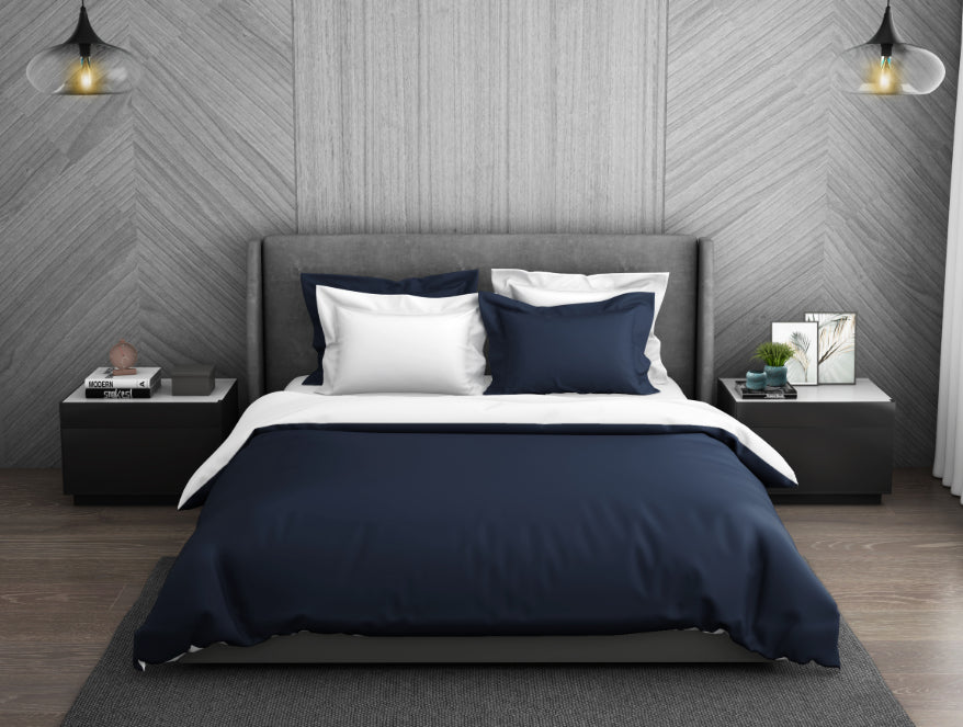 Spaces India Solid Midnight Blue - Dark Blue 100% Cotton Double Duvet Cover - Hygro By Spaces