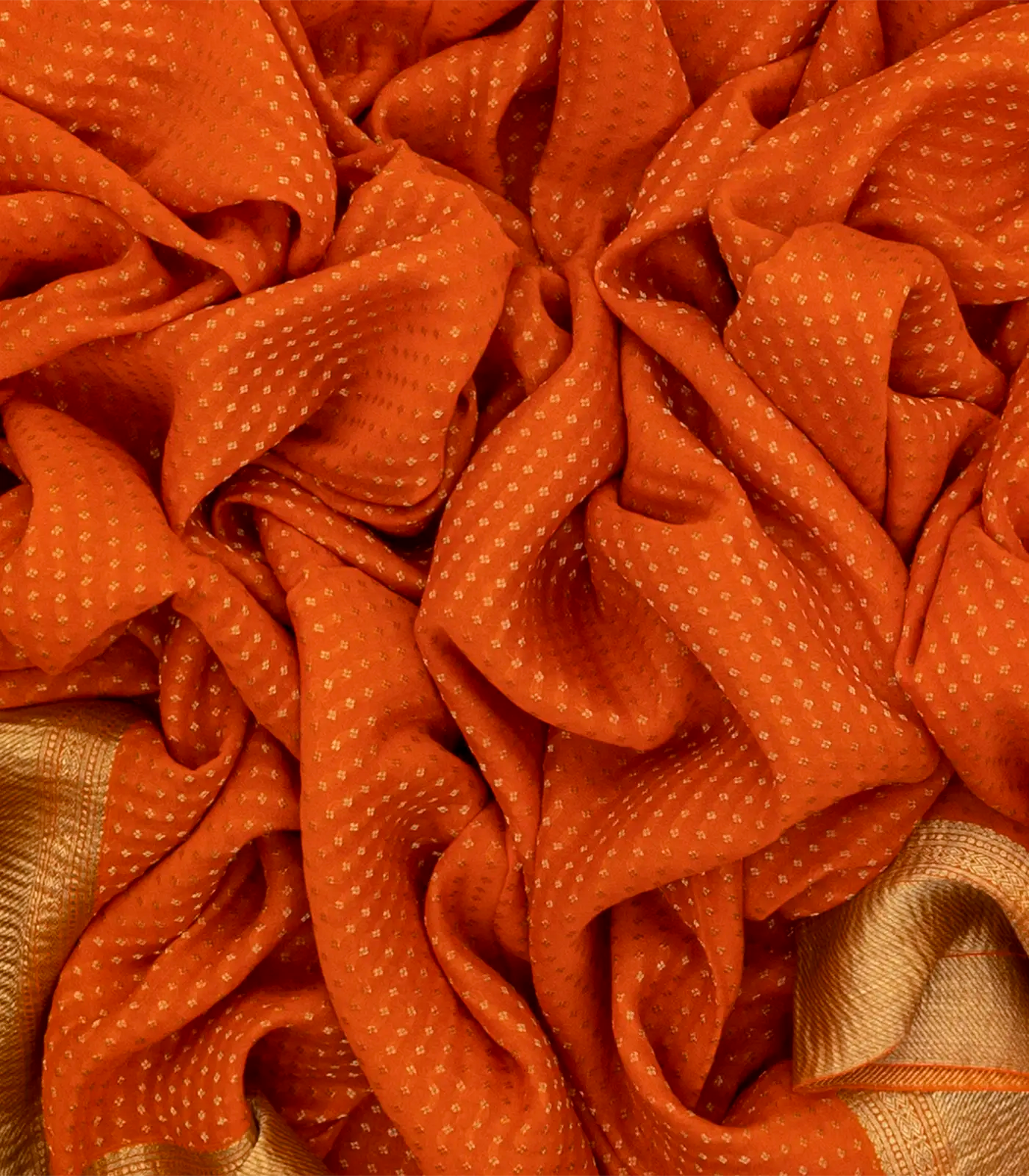 RmKV Orange Mysore Crepe Silk Saree With Floral Motifs & Zari Border - view 6