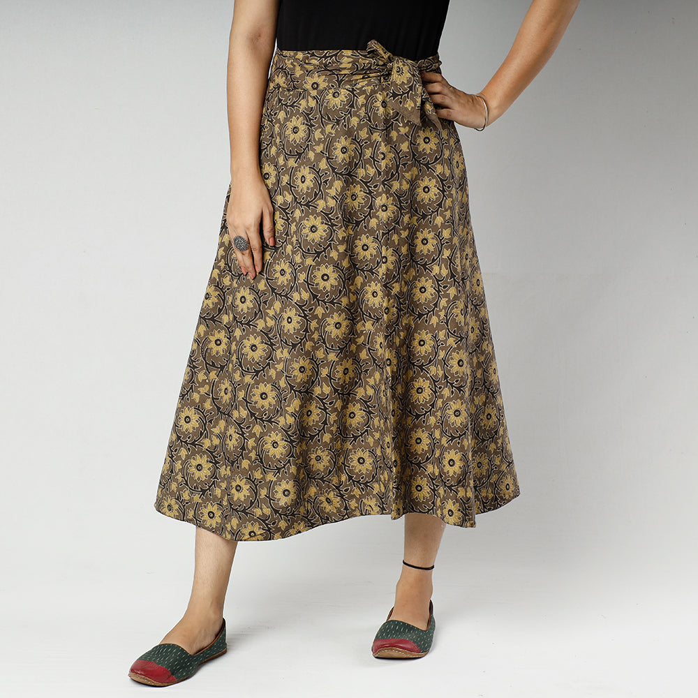 NOORI BAZAR Brown - Ajrakh Block Printed Cotton Wrap Around Skirt