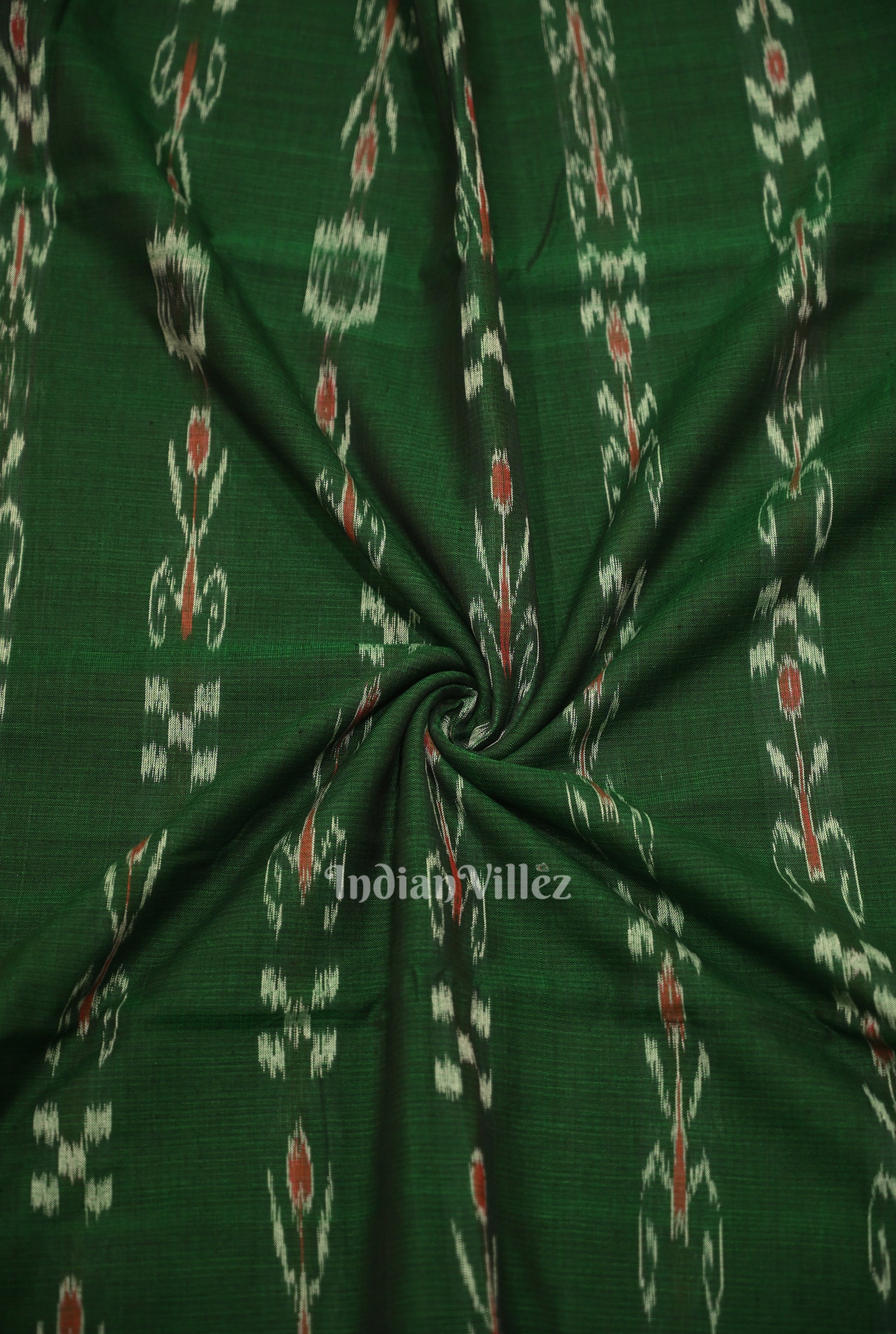 IndianVillèz Green Mayur Chandrika Sambalpuri Ikat Cotton Fabric
