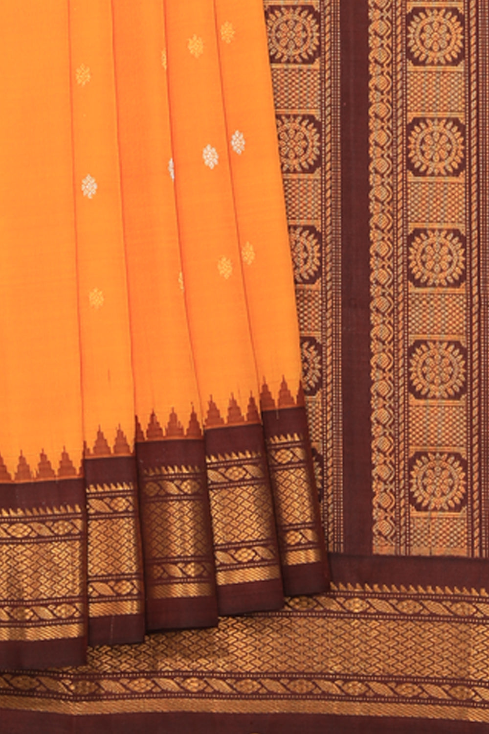 Kalanjali Gadwal Silk Orange Saree – Women's