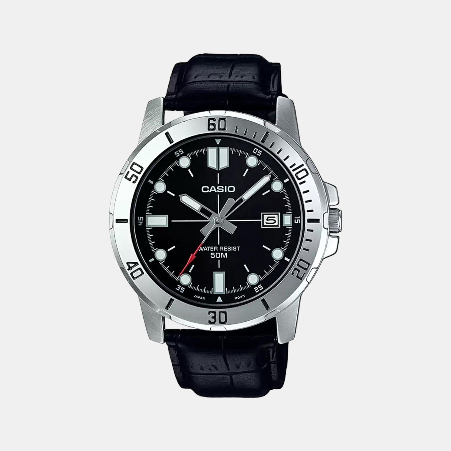 Casio Enticer Men Quartz Black Dial Analog Leather Watch A1371