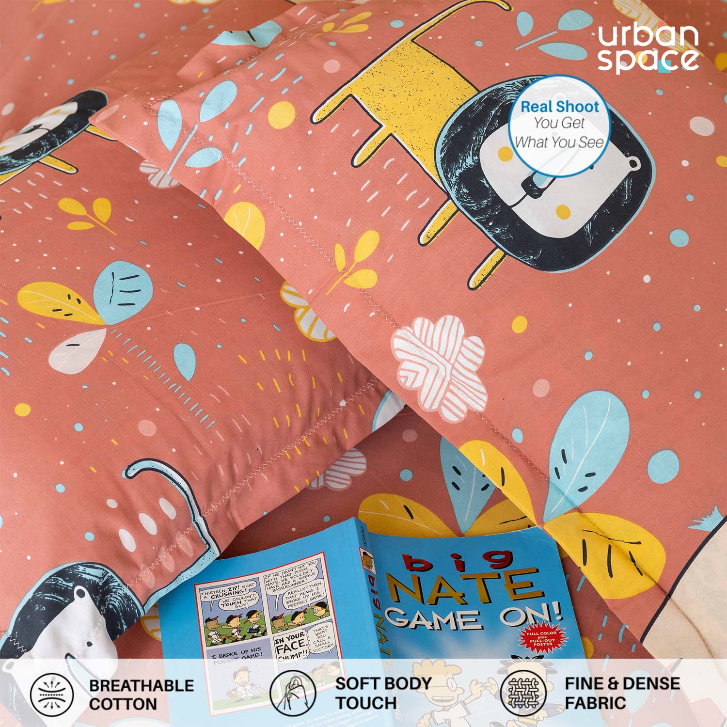 Urban Space -Home Furnishing Store Serene 200 TC 100% Cotton Single Bedsheet with Pillow Covers - Lion King Terra - view 3
