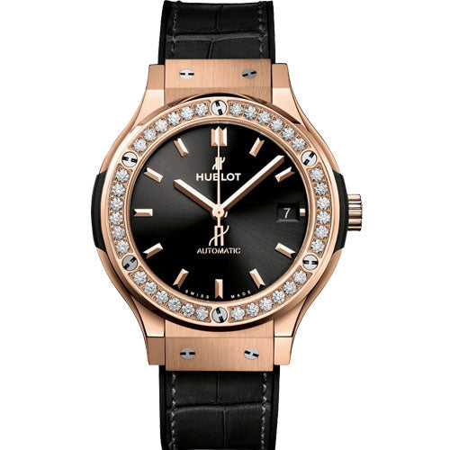 Hublot Classic Fusion King Gold Diamonds Black Dial Men's Watch 38mm