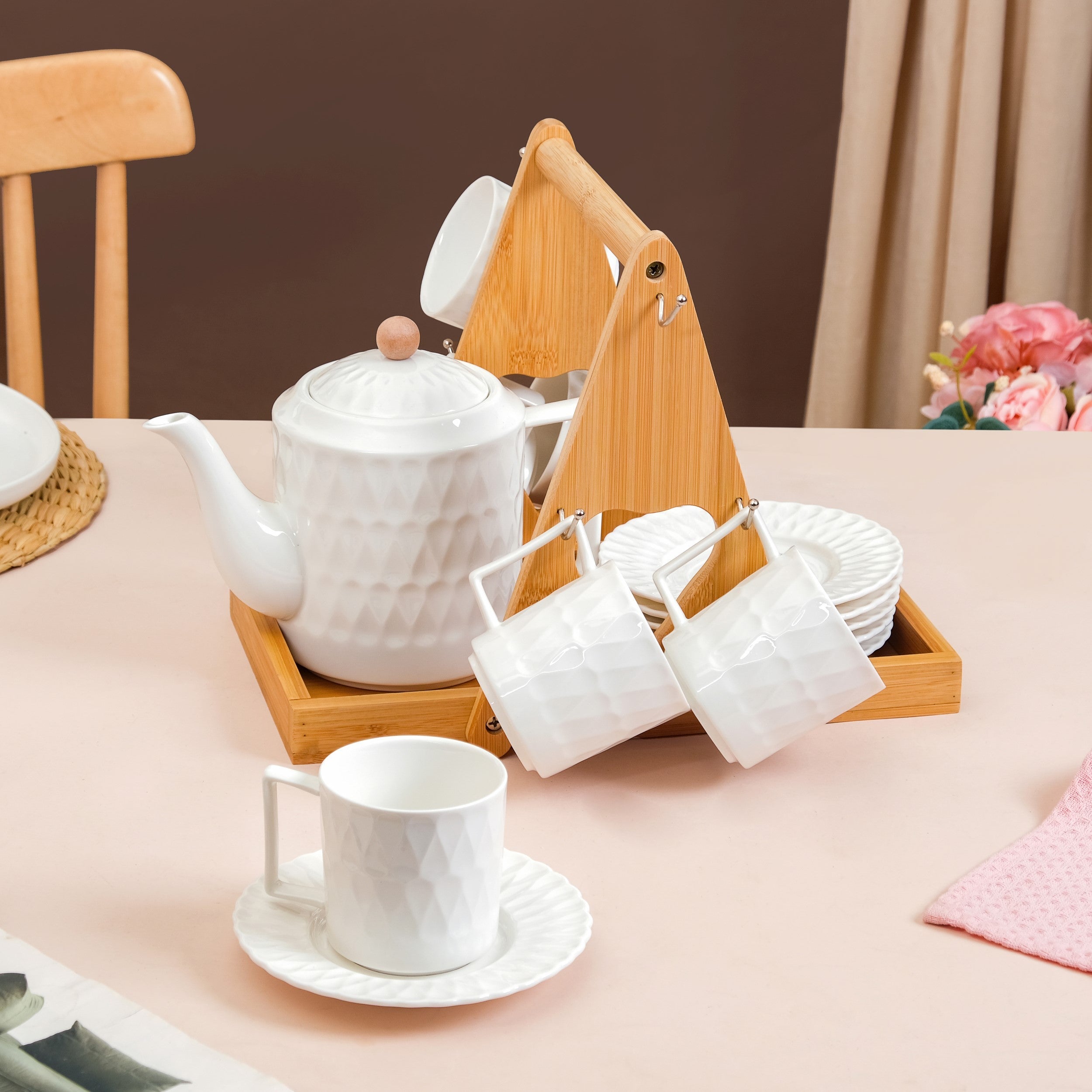 Nestasia Teardrop Textured Ceramic Tea Set For 6 With Stand - view 2