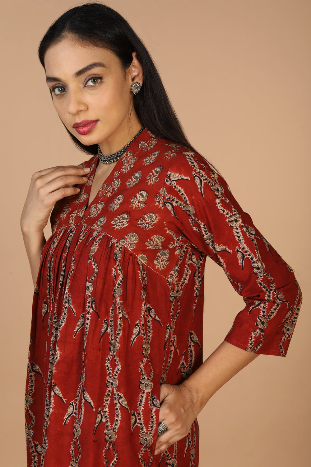 Kalanjali Ethnics Kalamkari cottton kurta – Maroon - view 2