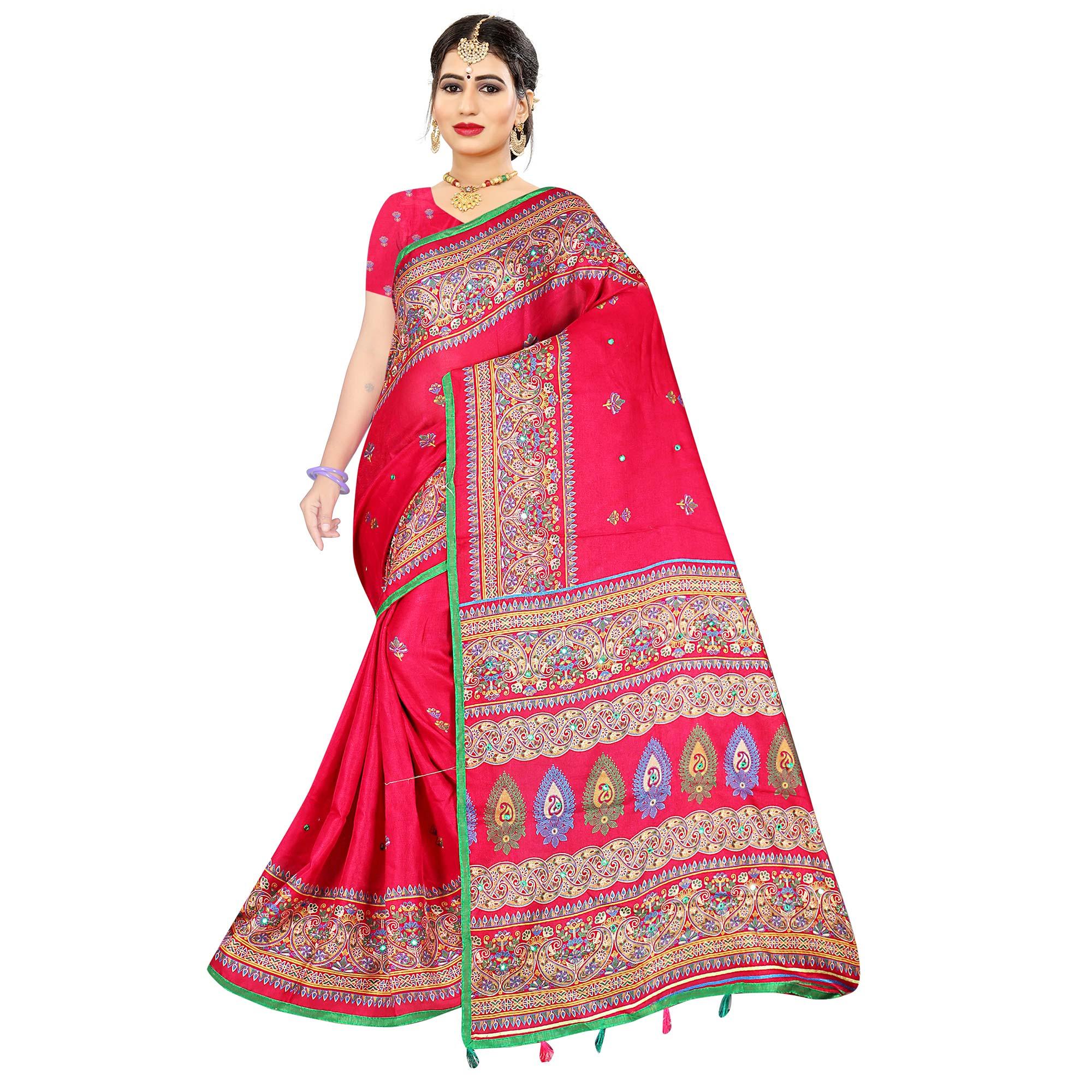 Peachmode Flattering Pink Coloured Casual Wear Woven Cotton Jute Saree