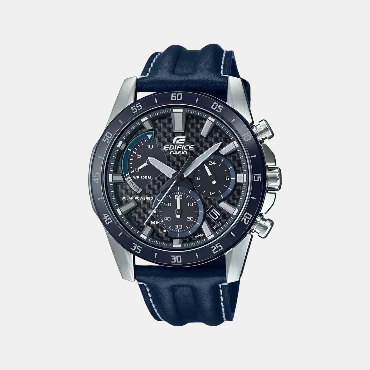 Casio Edifice Men Quartz Black Dial Chronograph Leather Watch EX535