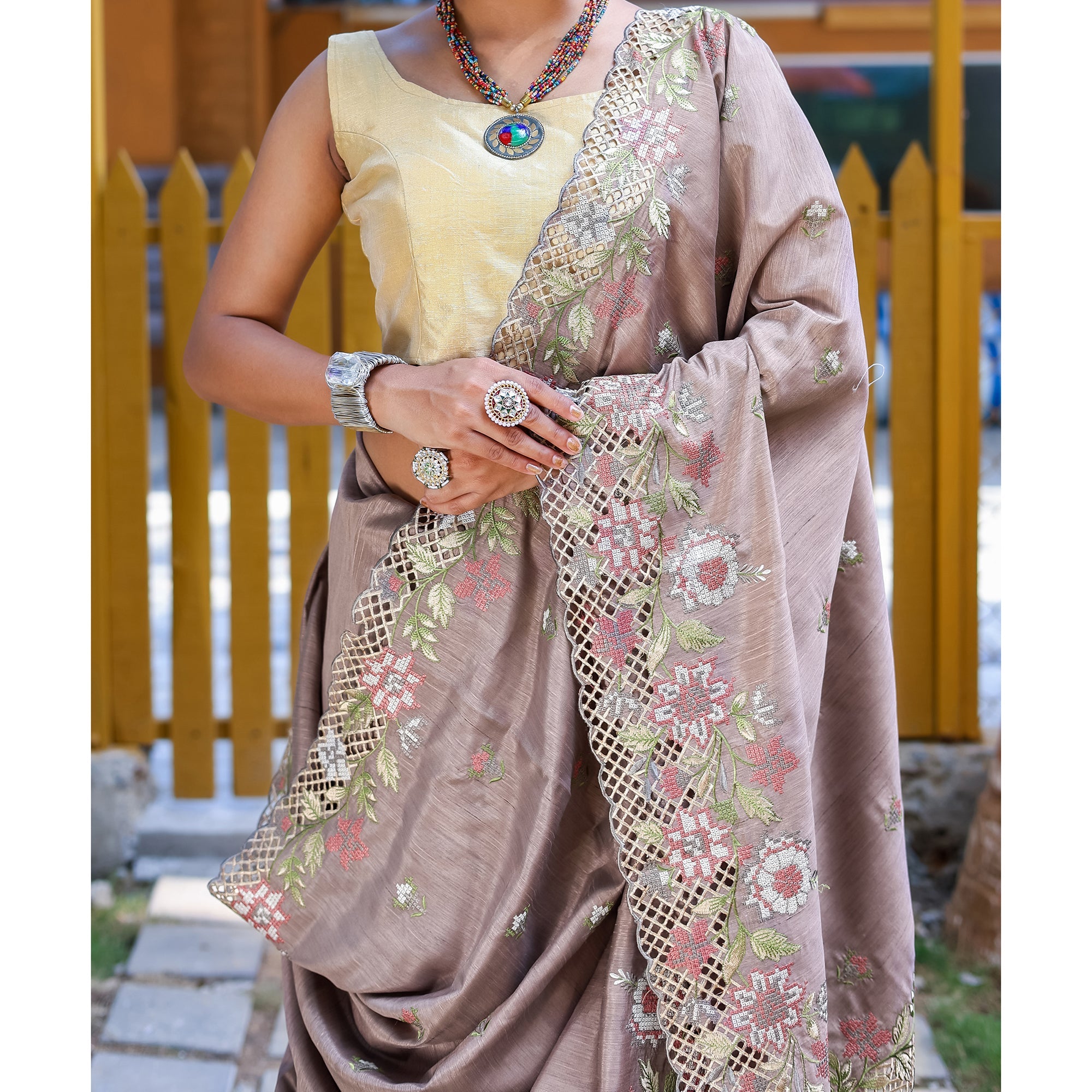 TASARIKA COUTURE Apeksha Brown Silk Handwork Saree - view 4
