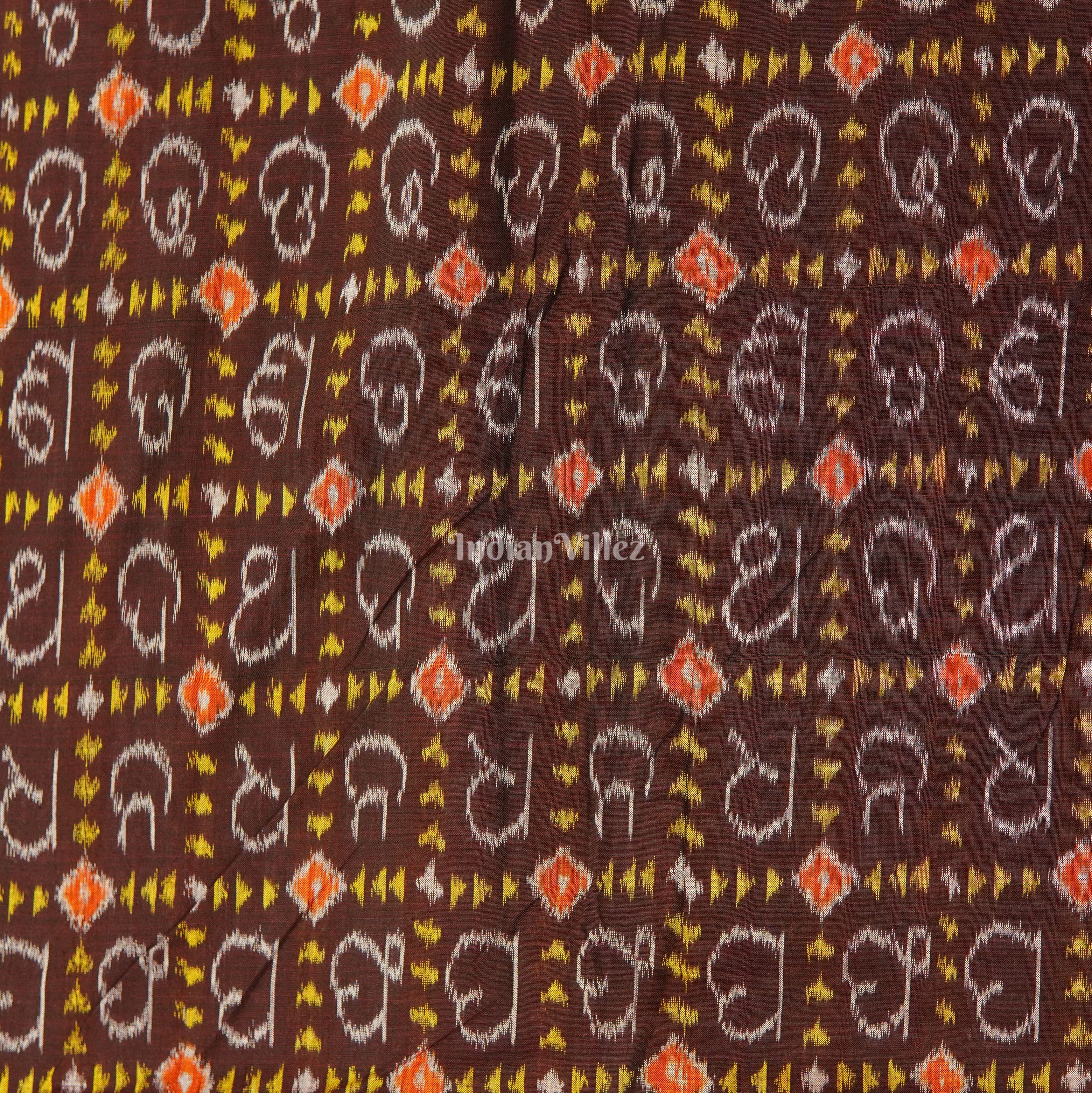 IndianVillèz Deep Maroon Odia Barnamala Sambalpuri Cotton Fabric - view 3