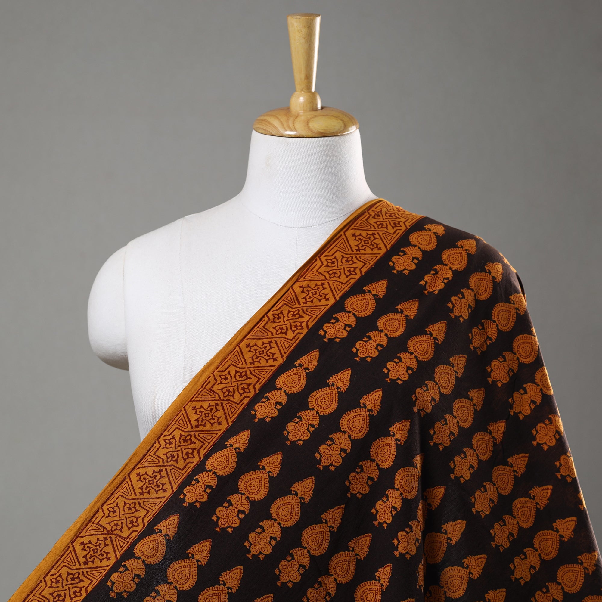 BAGH PRINTS BY UMAR FARUK KHATRI Black - Bagh Block Printed Cotton Fabric 05