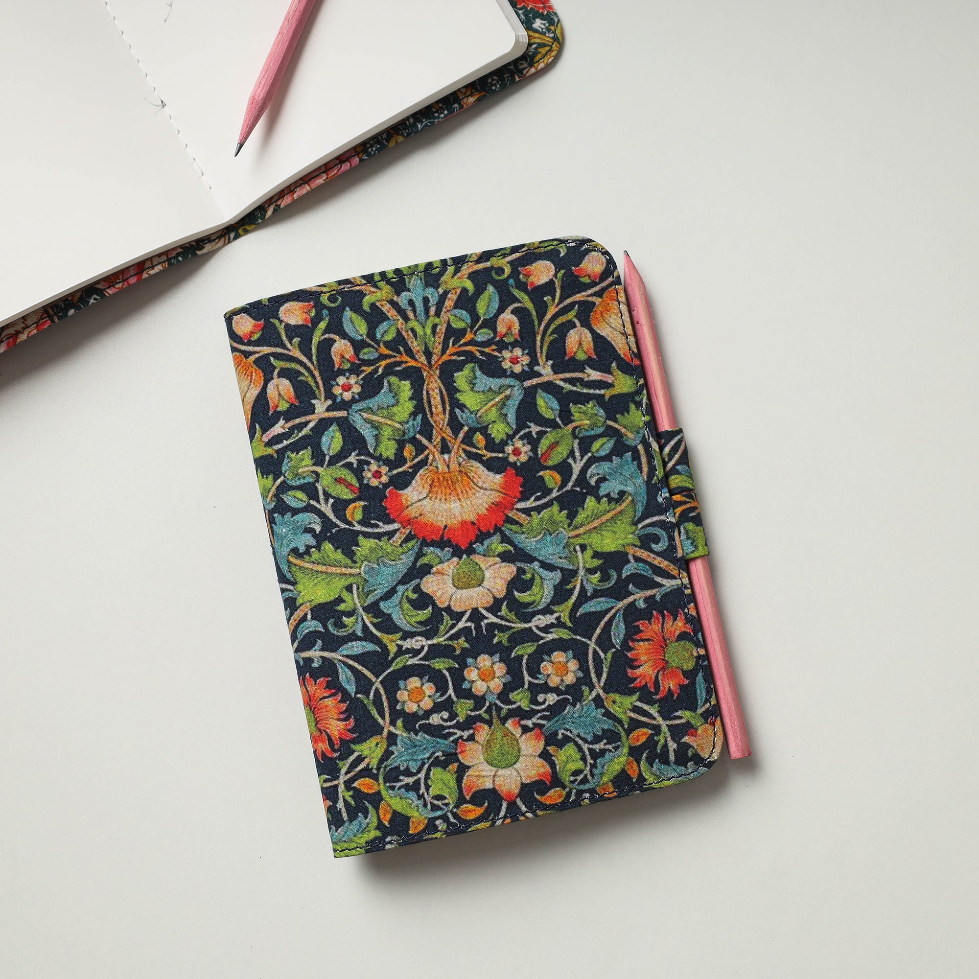 SUKRITI INPRINT Black - Floral Printed Handmade Classic Notebook with Pencil (Large)