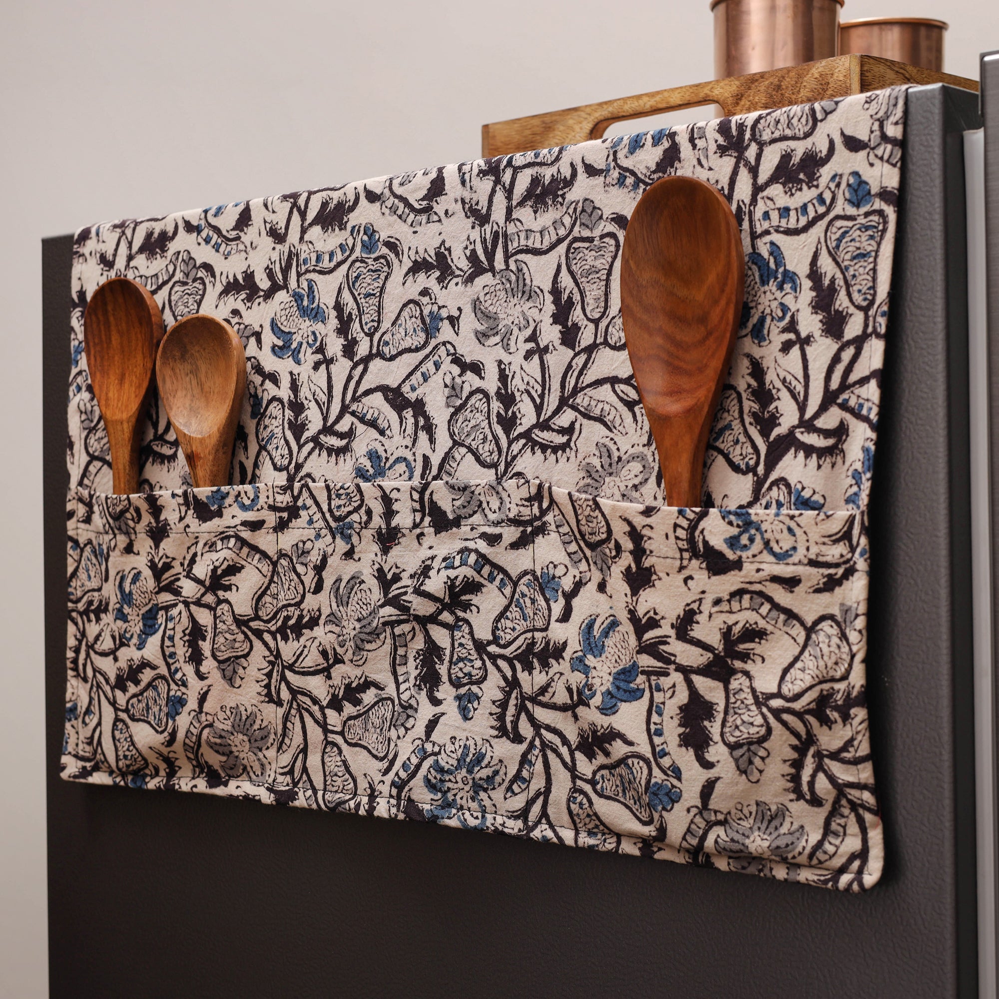 JALPARI Beige - Kalamkari Block Printed Fridge Cover with Handle Cover 09 - view 2