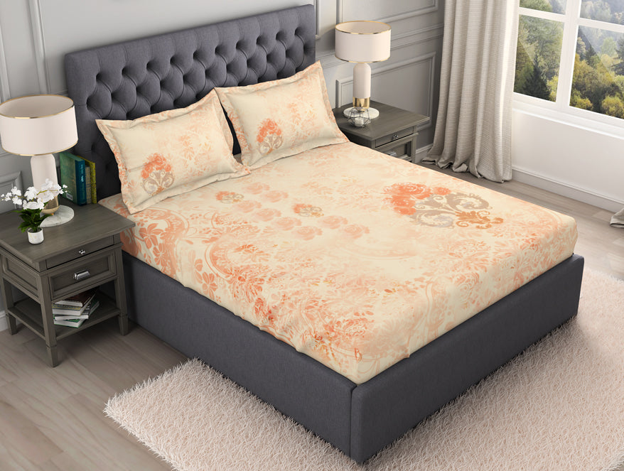 Spaces India Ornate Light Orange 100% Cotton King Size Bedsheet Organic Cotton - By Spaces - view 3