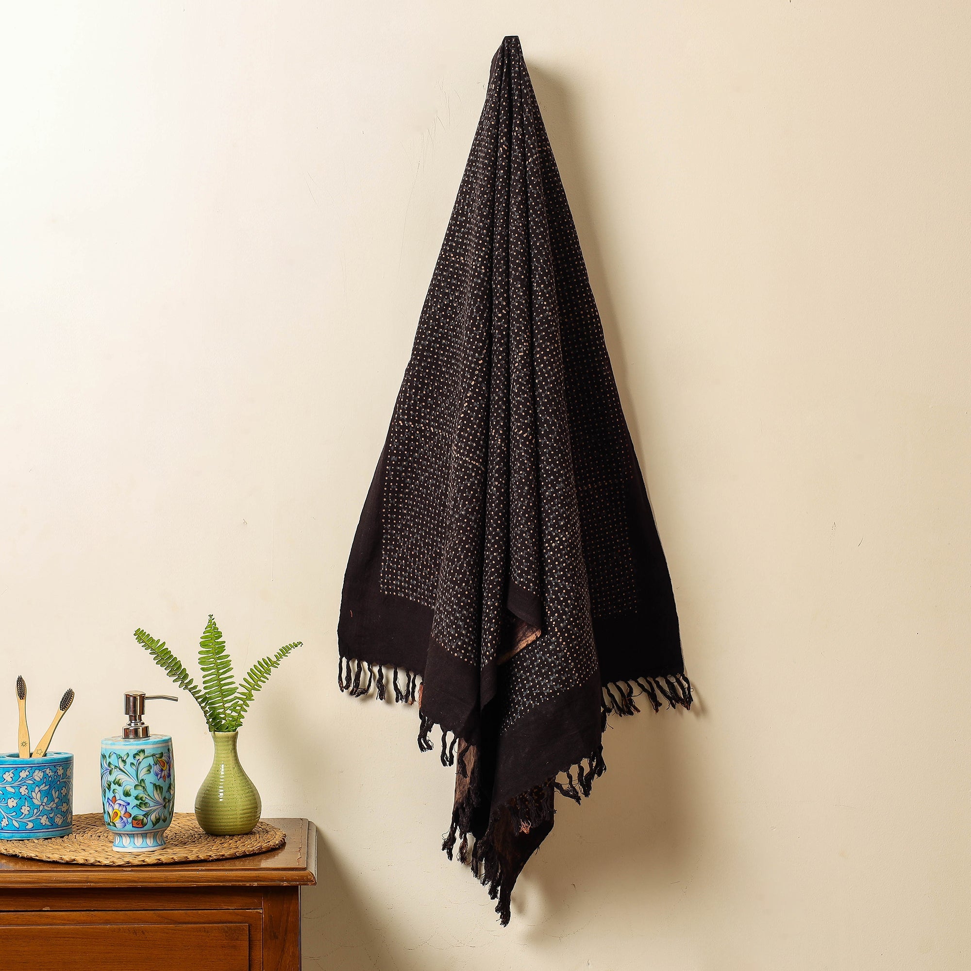 KACHCHH JI CHHAAP Black - Block Print Cotton Ajrakh Handloom Towel