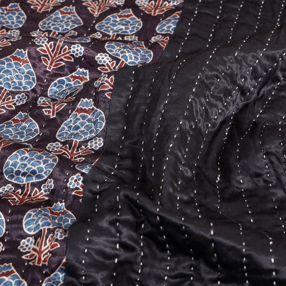 KACHCHH JI CHHAAP Black - Reversible Ajrakh Patch & Tagai Work Mashru Silk Single Bed Cover / Quilt (90 x 59 in) - view 5