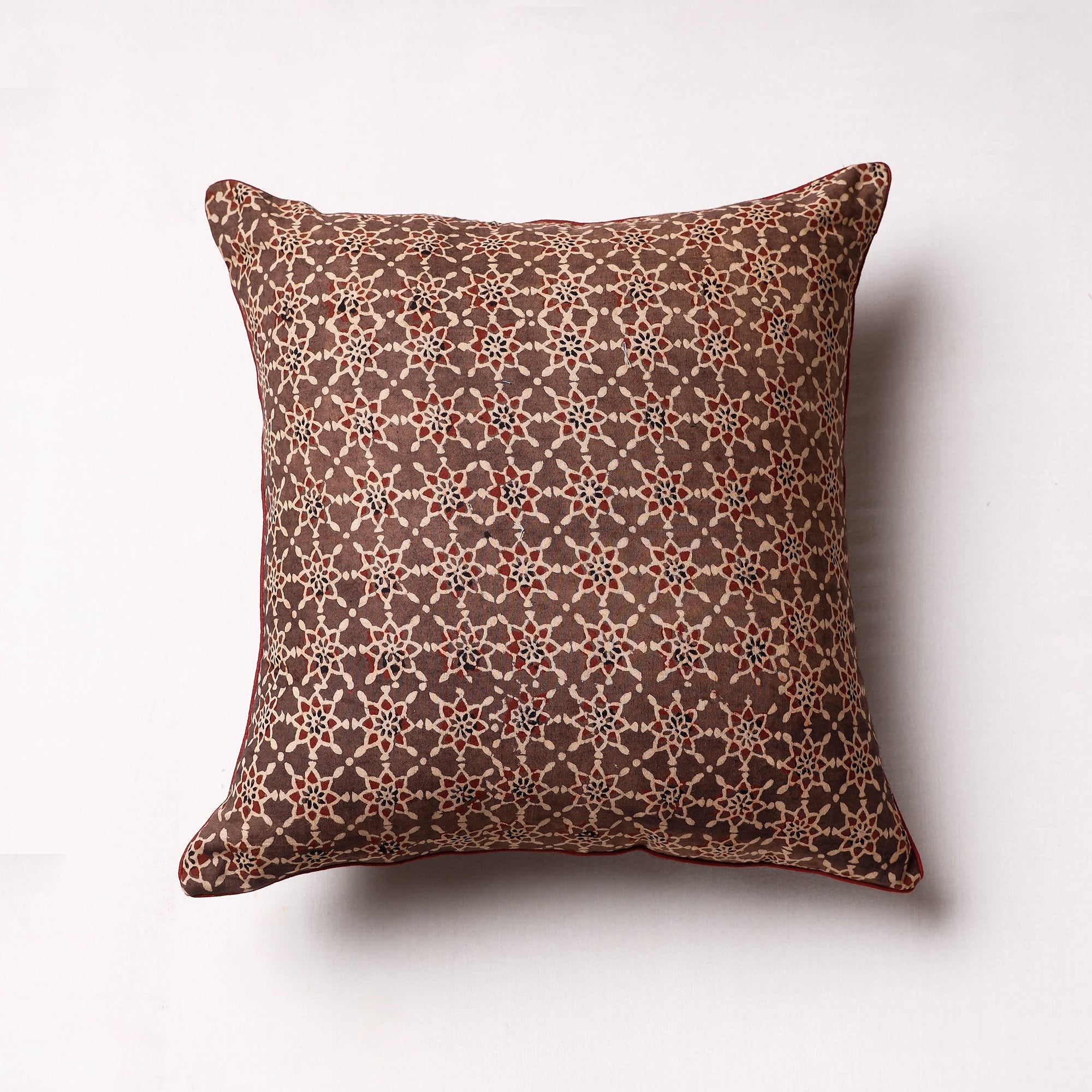 HAVELI CHRONICLES Brown - Ajrakh Block Printed Cotton Cushion Cover (16 x 16 in)