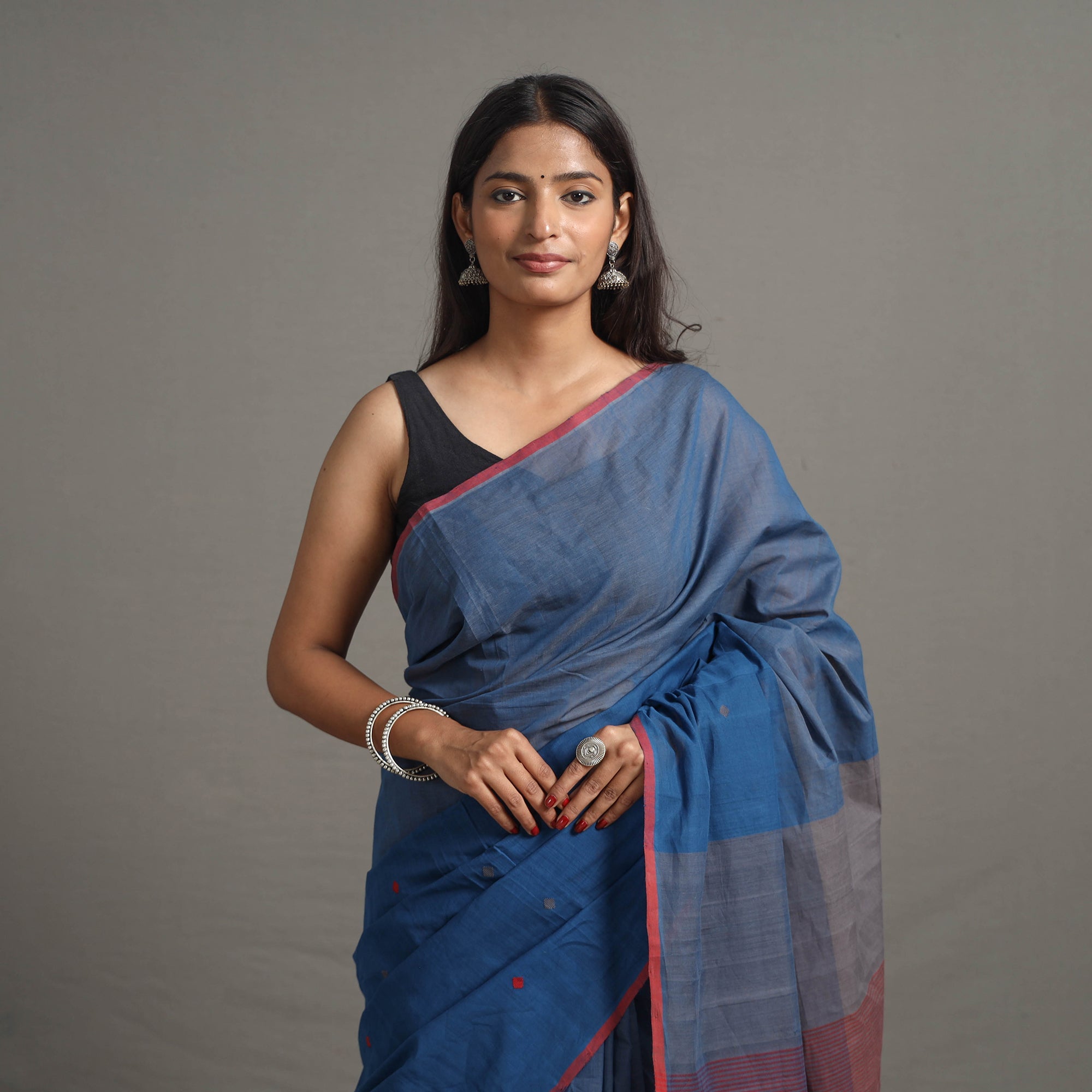 CHITRIKA Blue - Half and Half Buta Cotton Handloom Saree 120 - view 3