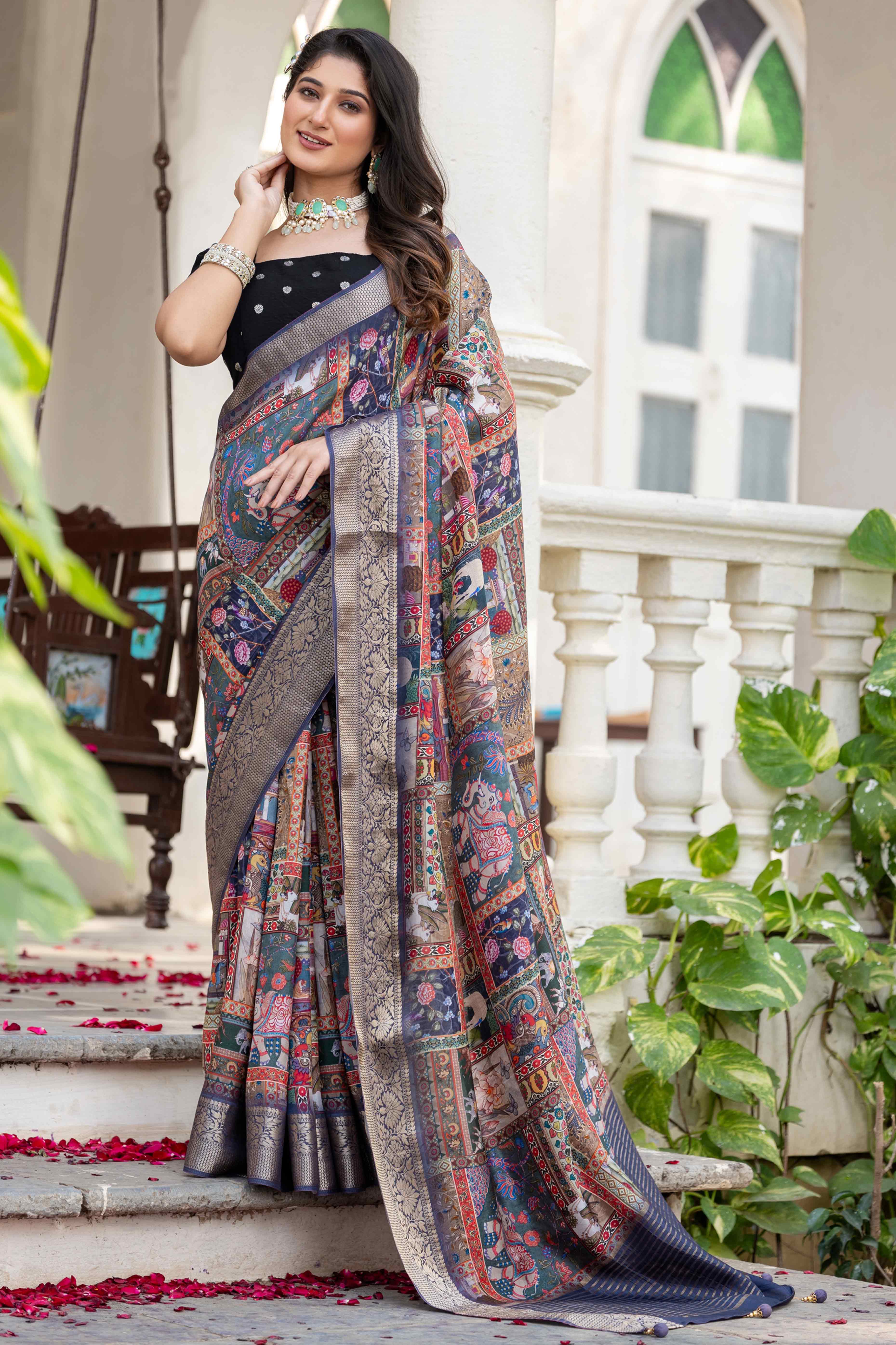 Peachmode Multicolor Abstract Print Printed Viscose Saree