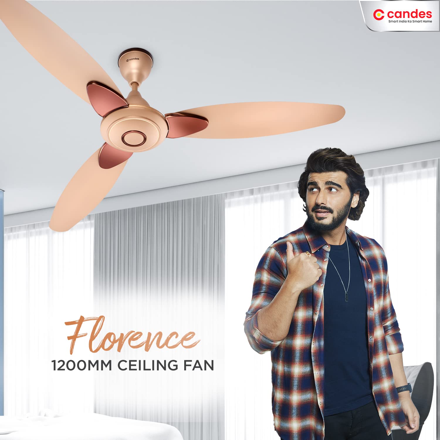 Candes Florence 1200mm/48 inch High Speed Anti-dust Decorative 3 Star Rated Ceiling Fan(100% CNC Winding) 405 RPM (2 Yrs Warranty) (Gold, Pack of 2) - view 2