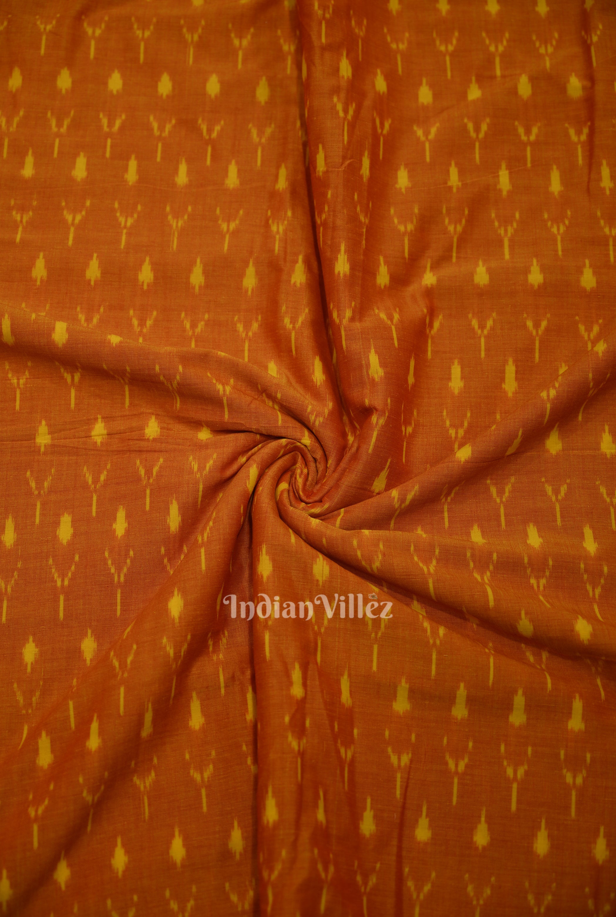 IndianVillèz Orange Pochampally Ikat Cotton Fabric