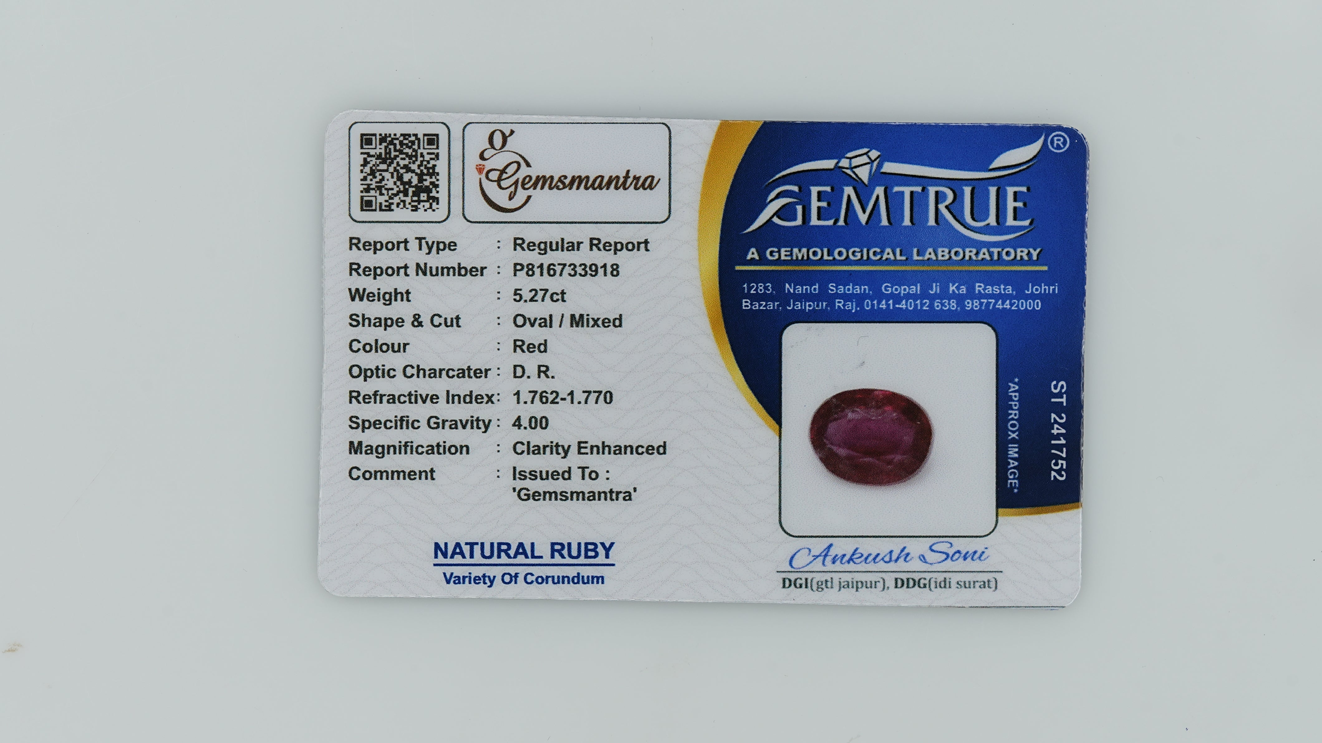 Gemsmantra Ruby - 5.27 Carats (5.797 Ratti) - view 3