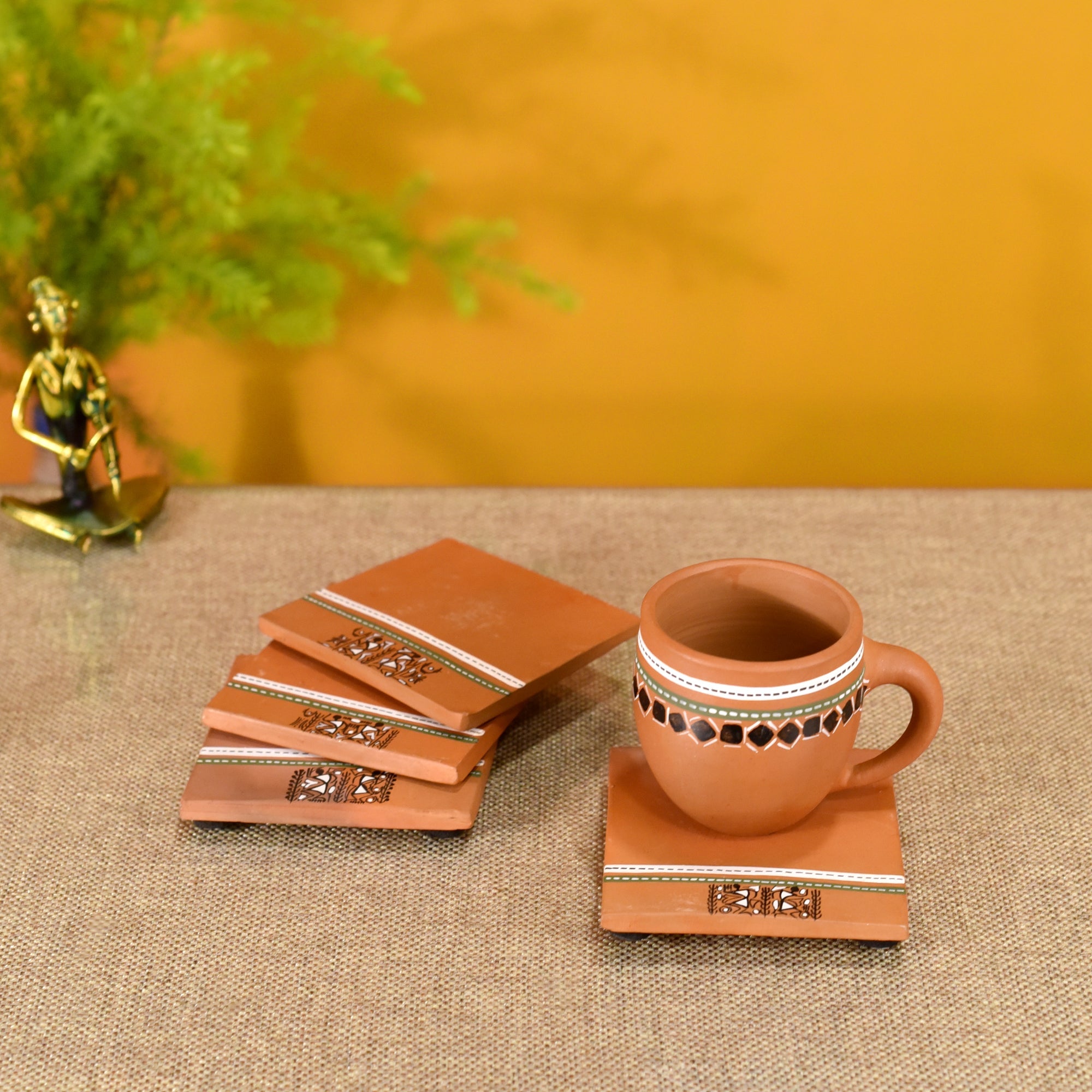 ART CREATIONS BY SUMAN SONTHALIA 'Back To Earth' Earthen Coasters with Warli Art So4