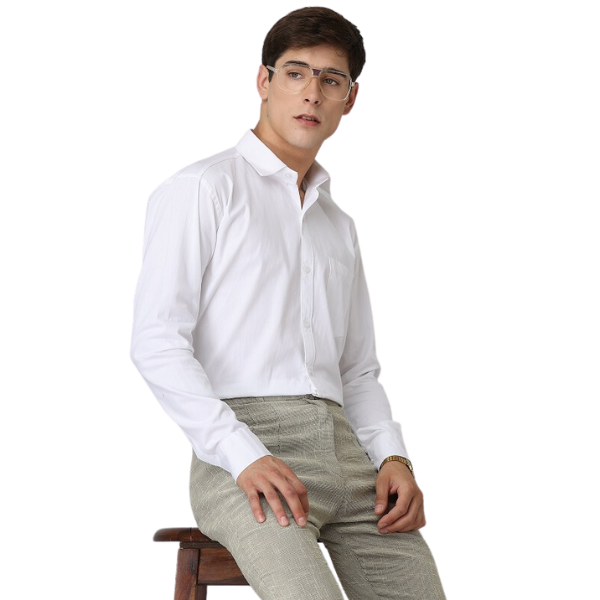 BlackTree Premium Cotton Blend Solid Shirts (White) - view 2