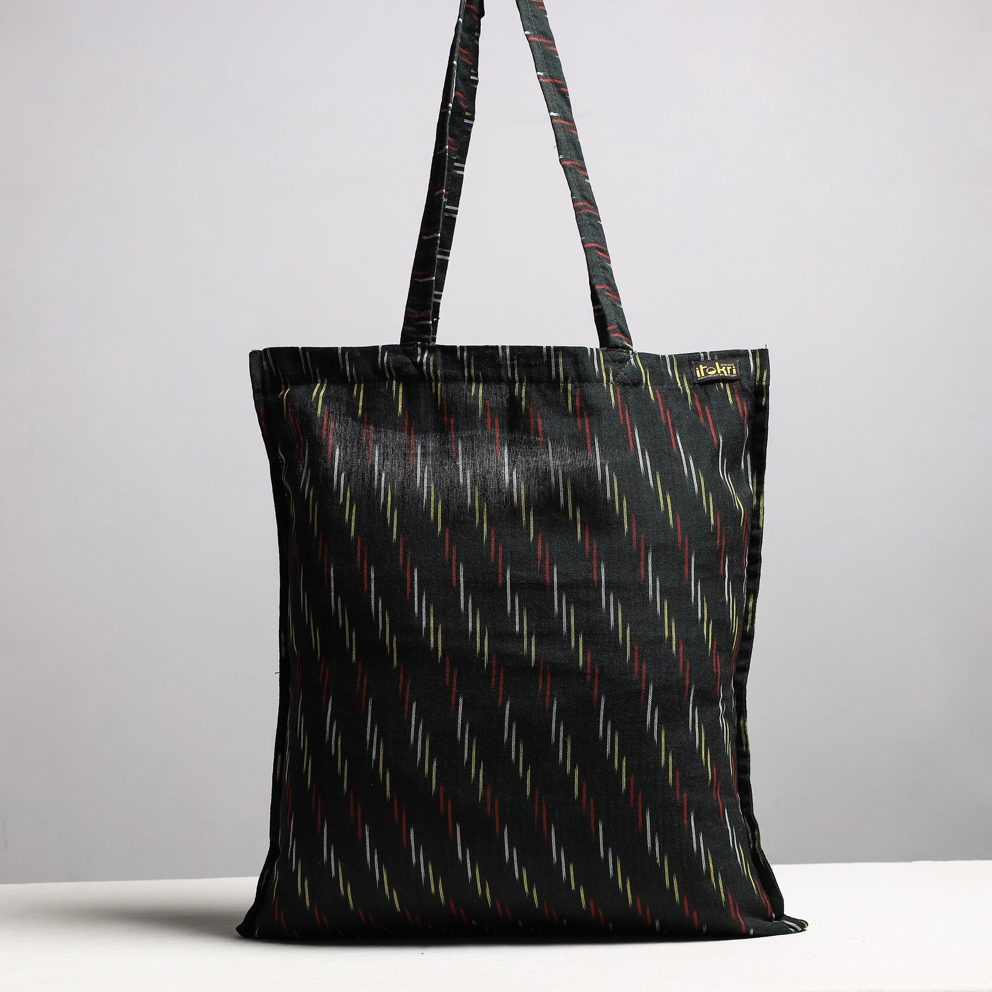 NOORI BAZAR Black - Handcrafted Pochampally Ikat Weave Cotton Jhola Bag