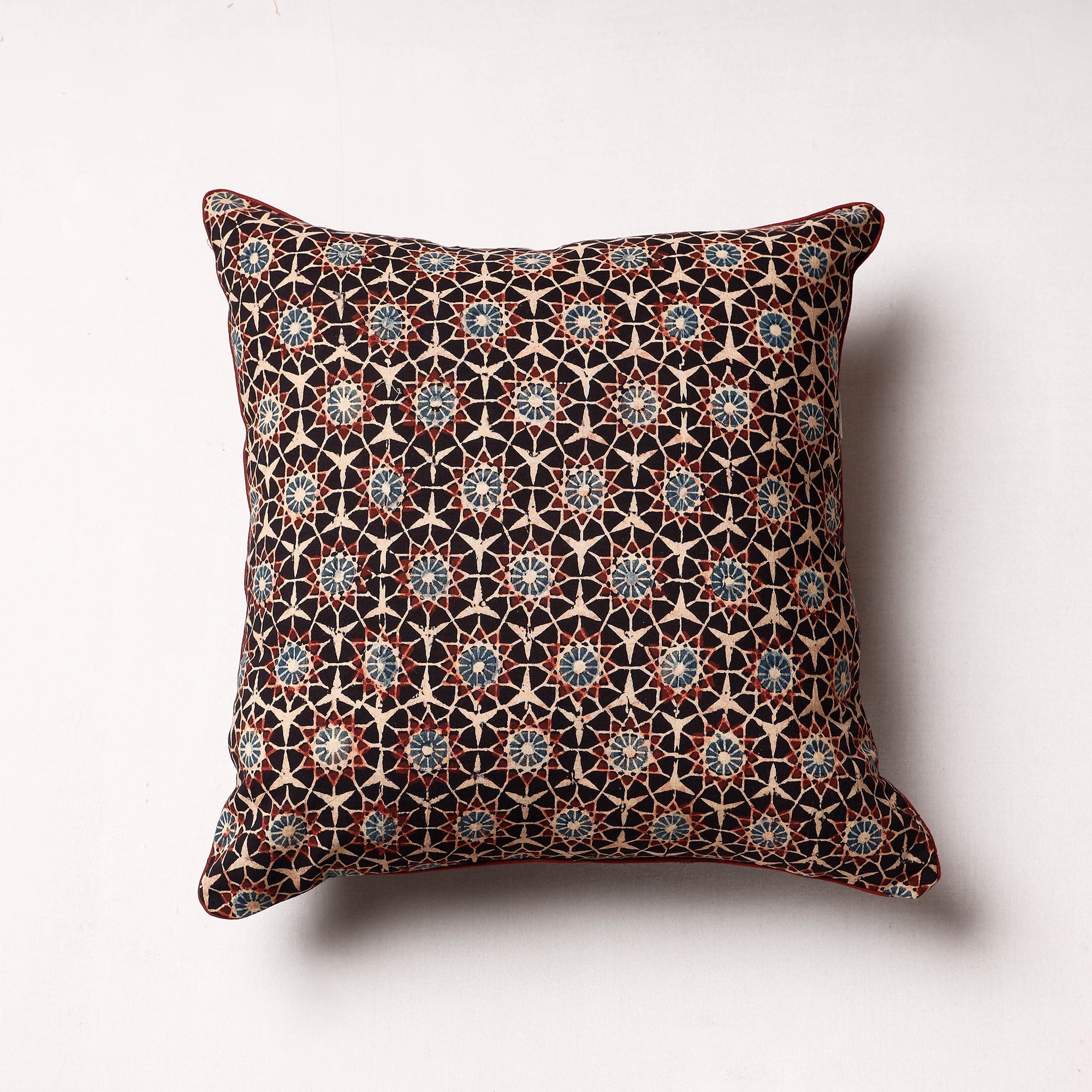HAVELI CHRONICLES Brown - Ajrakh Block Printed Cotton Cushion Cover (16 x 16 in)