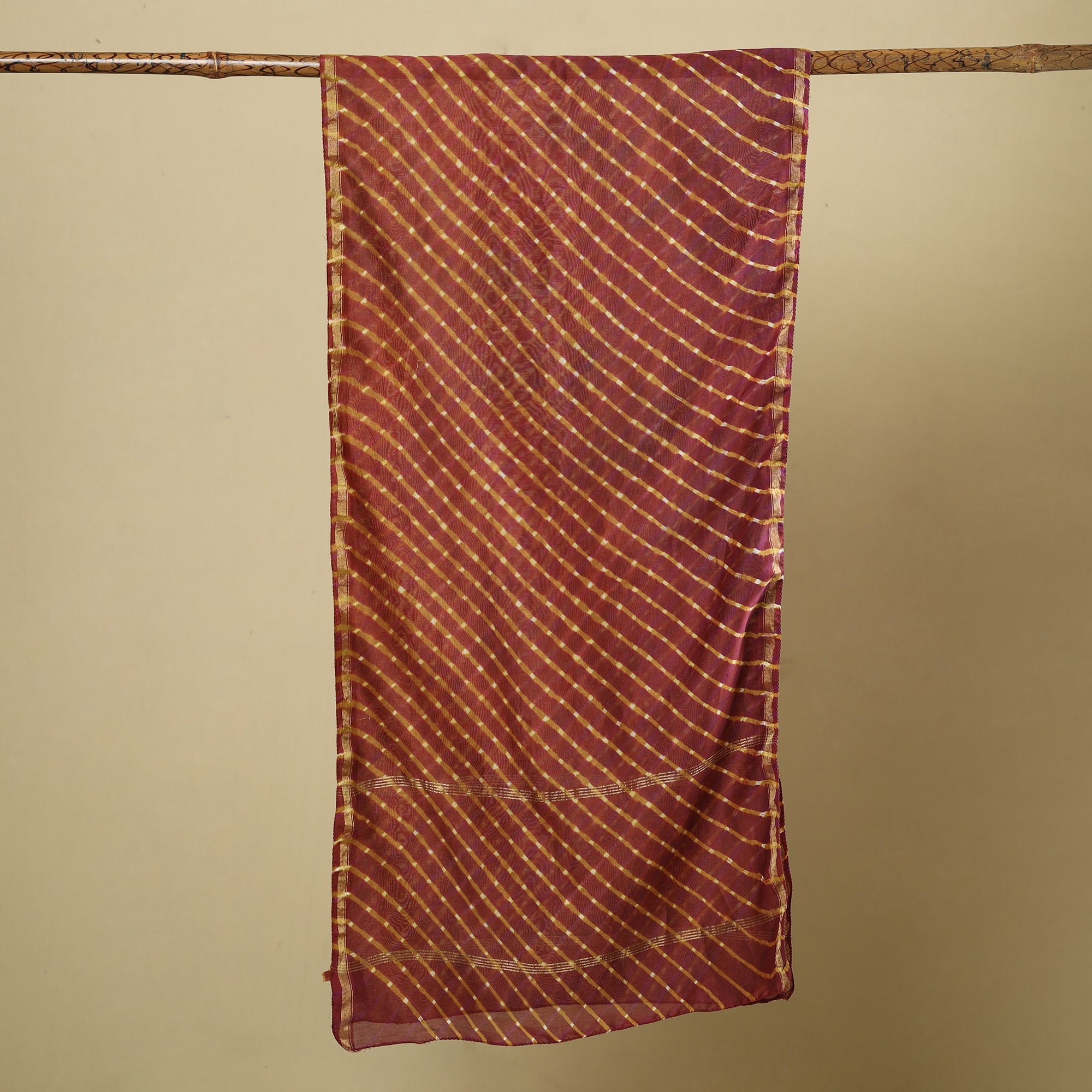 LEHARIYA BY BADSHAH MIYAN Brown - Leheriya Tie-Dye Mothra Chanderi Silk Handloom Stole with Zari Border 32 - view 2