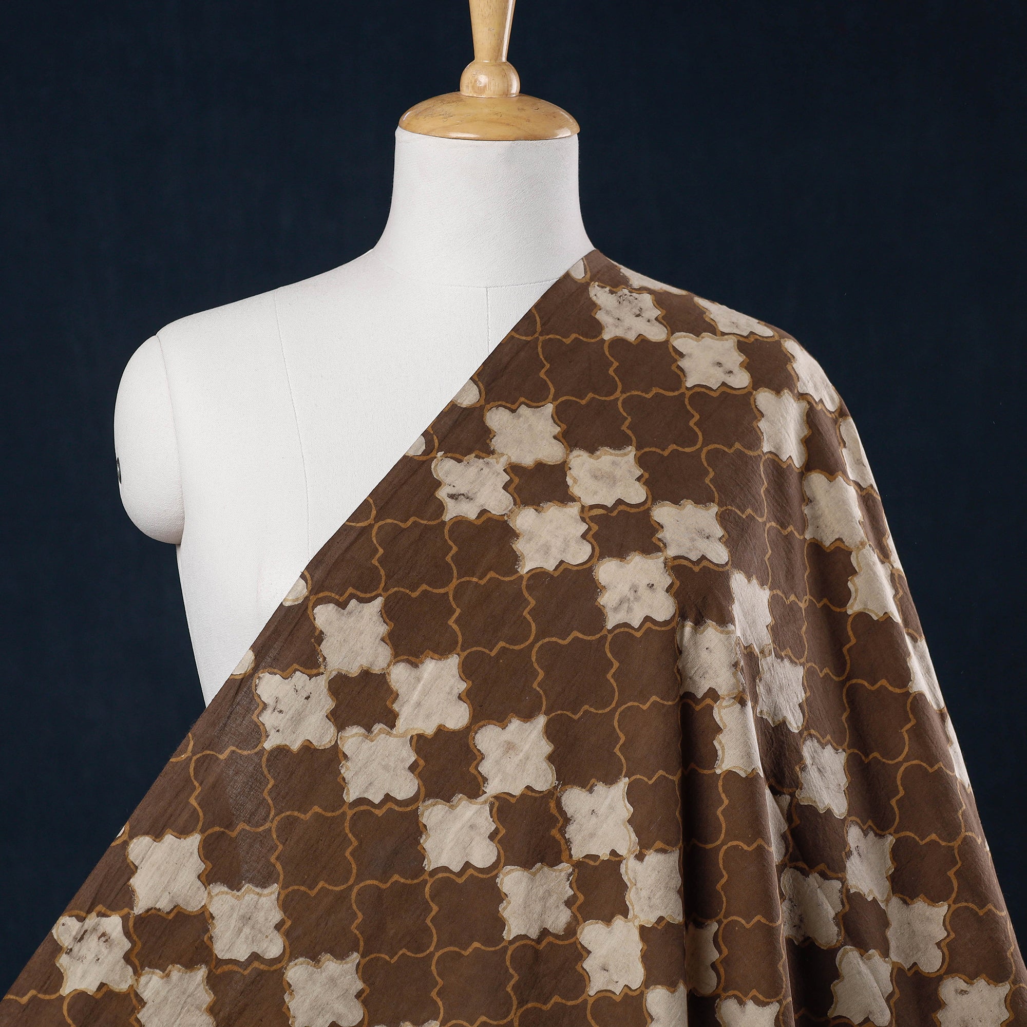 HAVELI CHRONICLES Brown - Hand Block Print Checkered Design Cotton Akola Fabric