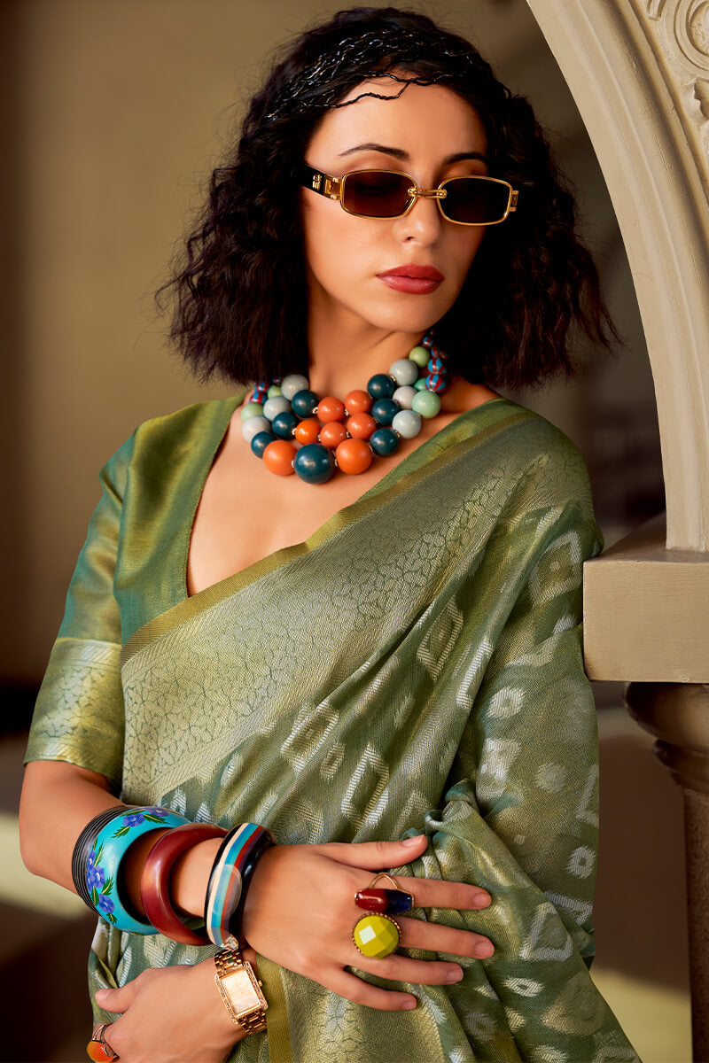 Rajpath Vivacious Green Soft Banarasi Tissue Silk Saree With Excellent Blouse Piece - view 5