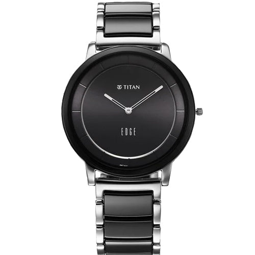 Titan Edge Fusion Quartz Analog Black Dial Two Toned Steel & Ceramic Strap Watch for Men 41mm NT1878KD01