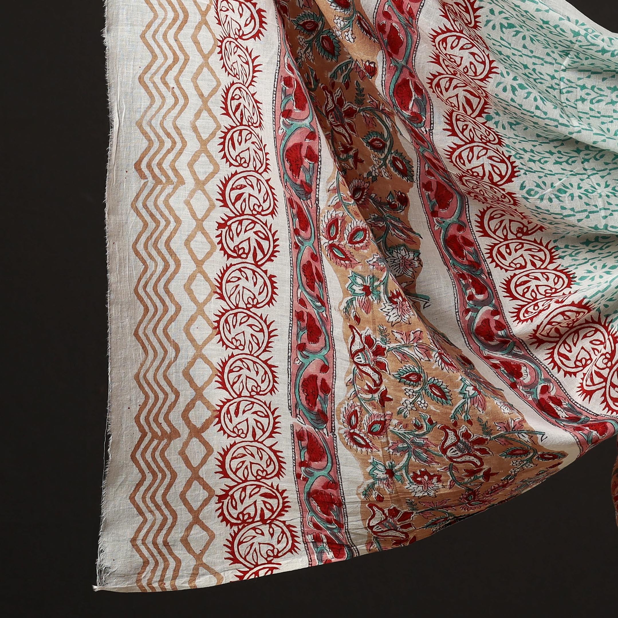 ARTISAN HAND BLOCK PRINTS Brown - 3pc Sanganeri Block Printed Cotton Suit Material Set - view 4